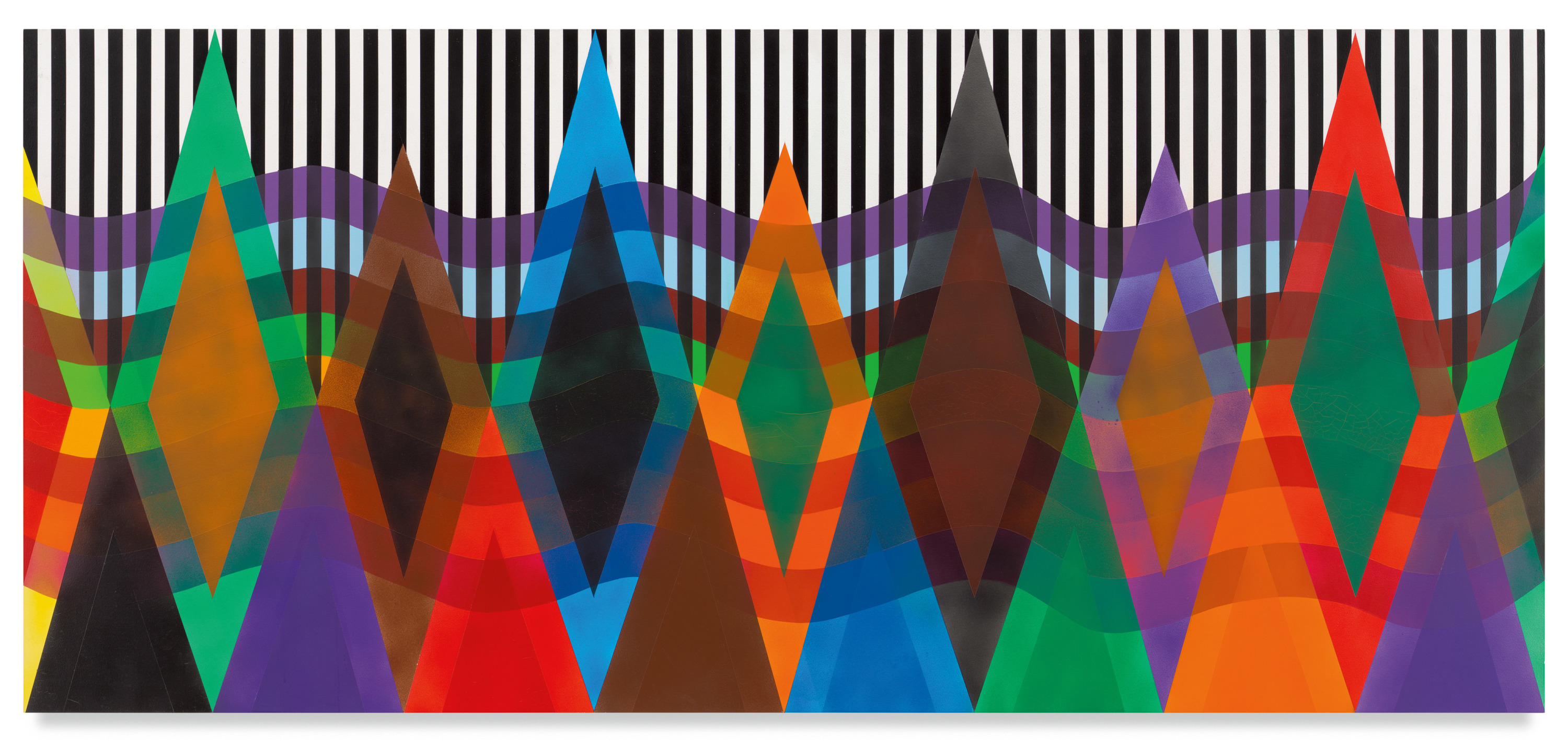 Untitled (Magic Diamonds II), 2022, Acrylic paint and glitter on wood, 36 x 80 inches, 91.4 x 203.2 cm, MMG#34924