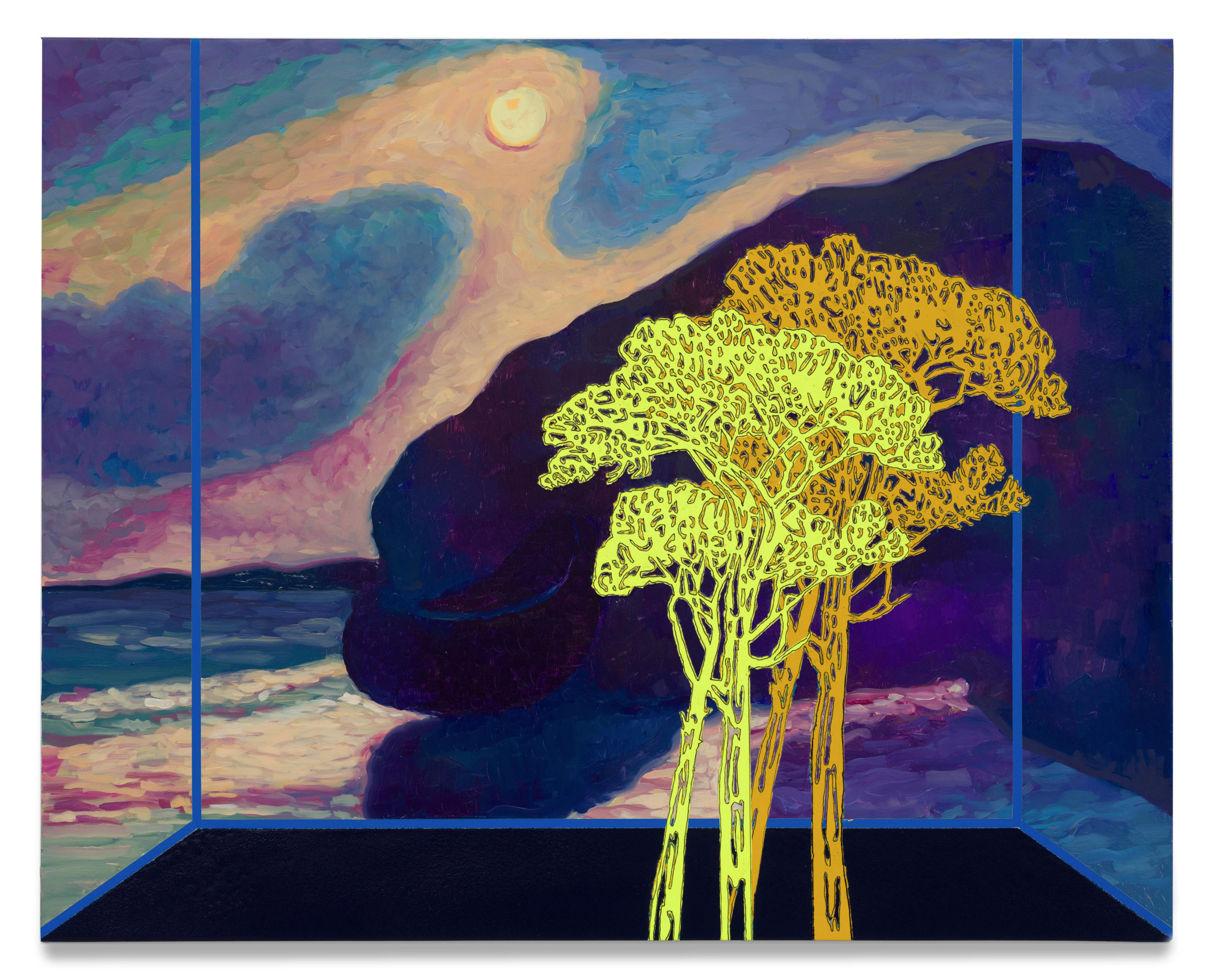 Veduta (Ryder Moonlit Cove), 2025, Ink and oil on nylinen on panel, 24 x 30 inches, 61 x 76.2 cm, MMG#37872