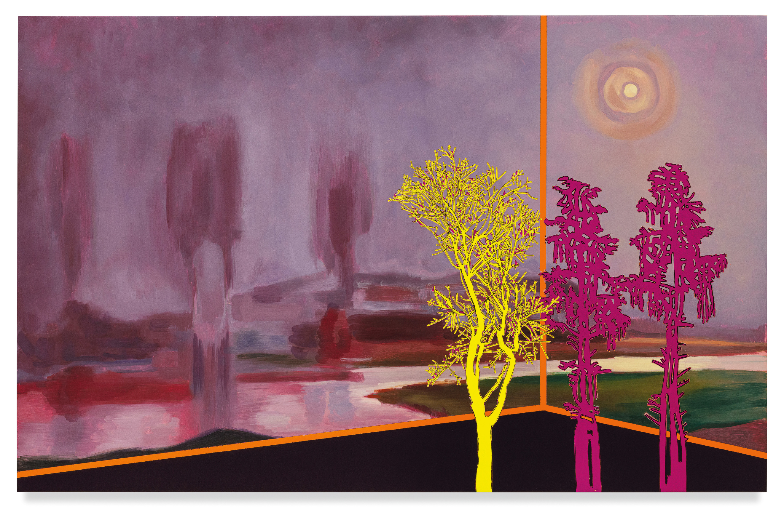 Veduta (Mondrian Moonlight), 2023, Ink and oil on linen on panel, 28 x 44 x 2 inches, 71.1 x 111.8 x 5.1 cm,&nbsp;MMG#35882