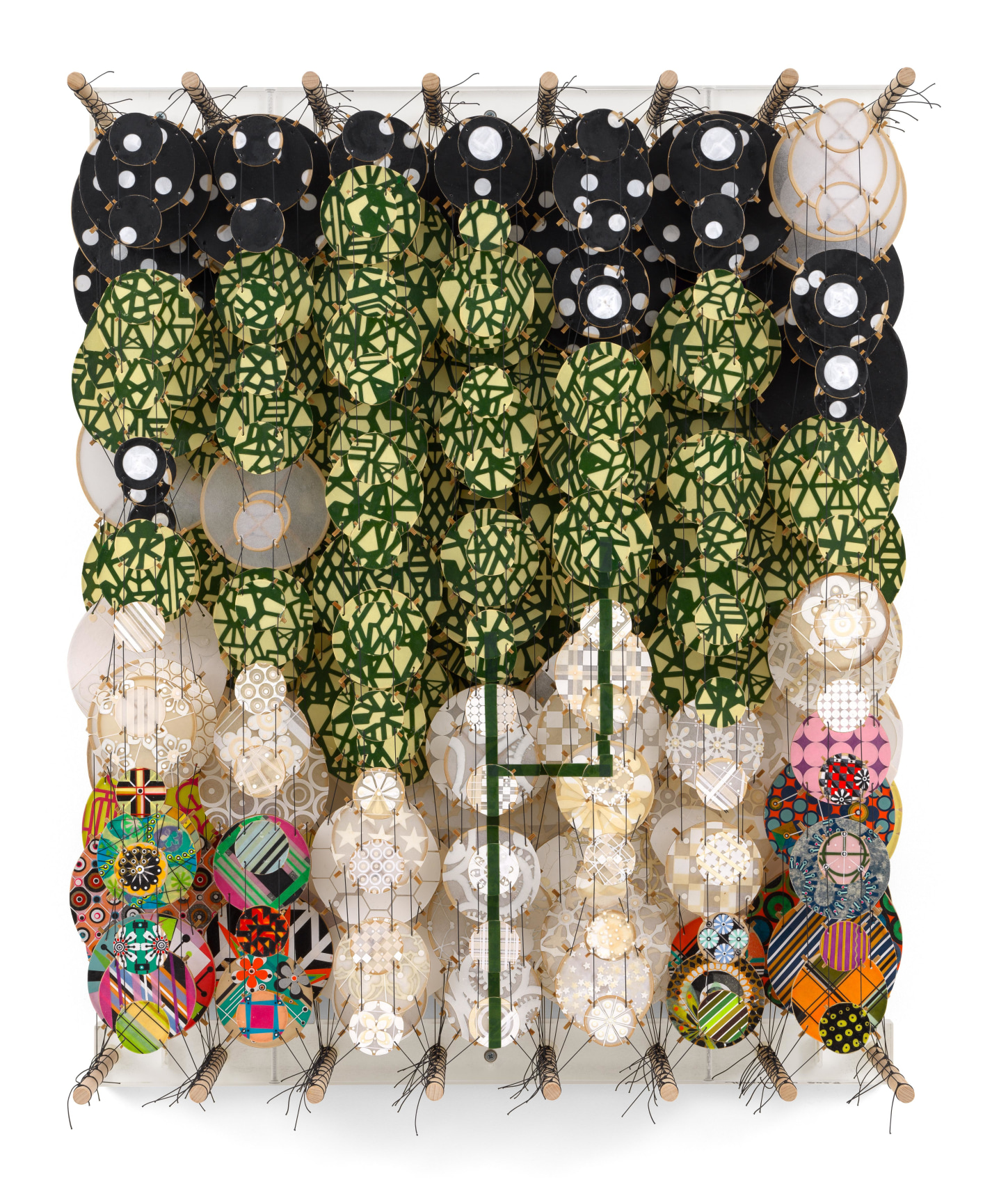 The plot of one&rsquo;s own destruction, 2025, Acrylic, paper, bamboo, wood, and Dacron,