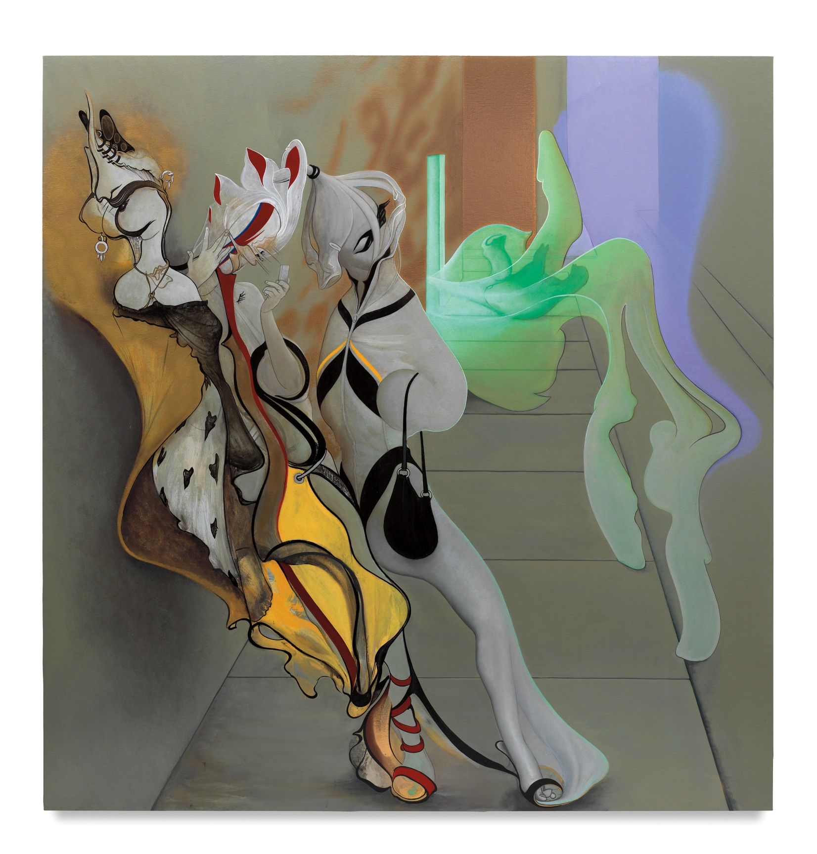 Inka Essenhigh, Girls Night Out, 2017, Enamel on canvas