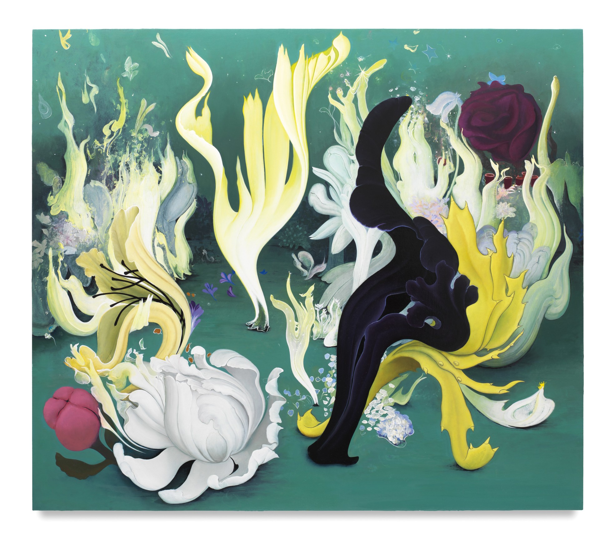 Inka Essenhigh, Party of the Flames and Flowers, 2017, Enamel on canvas