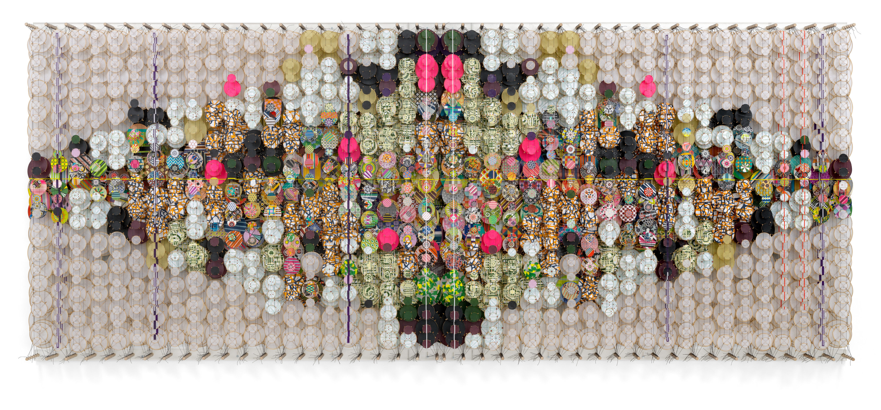 The Tragicomic Pursuit, 2023, Acrylic, bamboo, paper, wood, and Dacron,