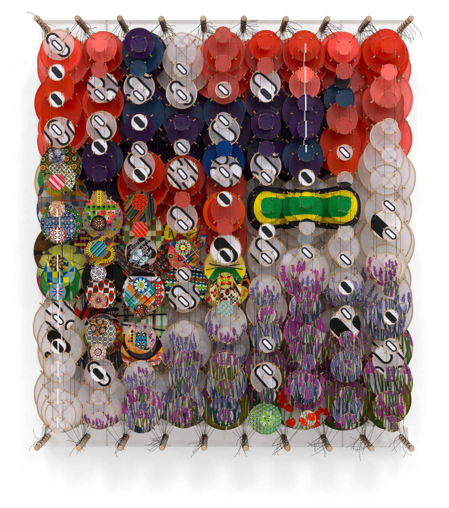 The Roots that Clutch, 2023, Acrylic, bamboo, paper, wood, and Dacron,