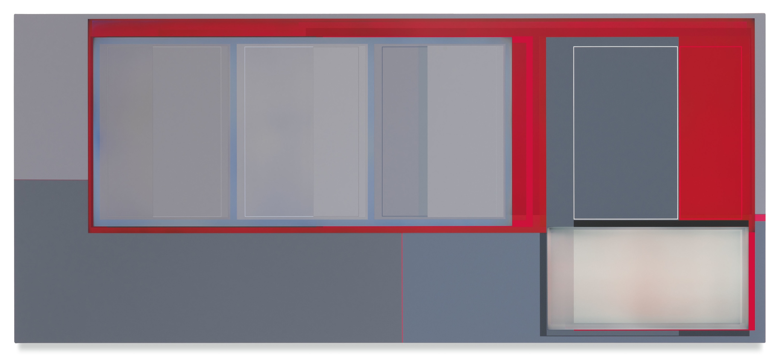 Above Gray Lake, 2018, Acrylic on canvas, 35 x 80 inches, 88.9 x 203.2 cm, MMG#30108