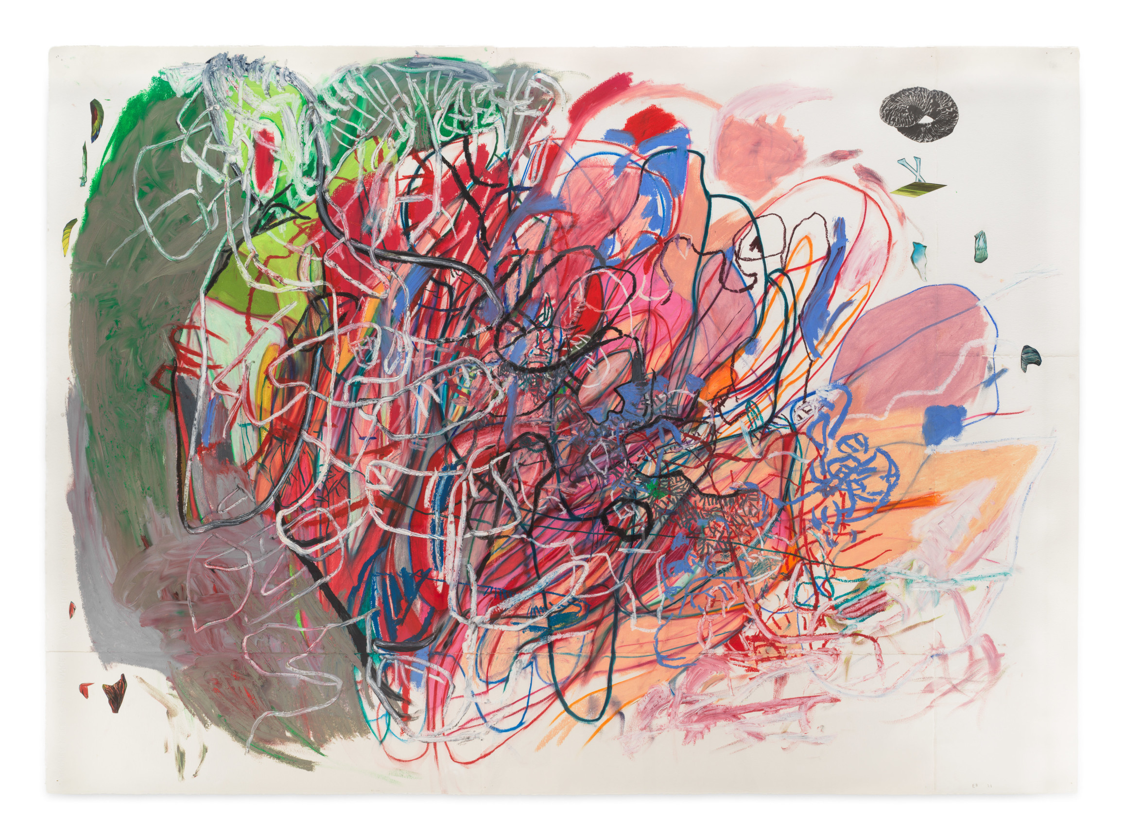 Elliott Hundley, 13.9.21.1, 2021, Oil stick and collage on paper, 37 x 51 inches, 94 x 129.5 cm, MMG#36672