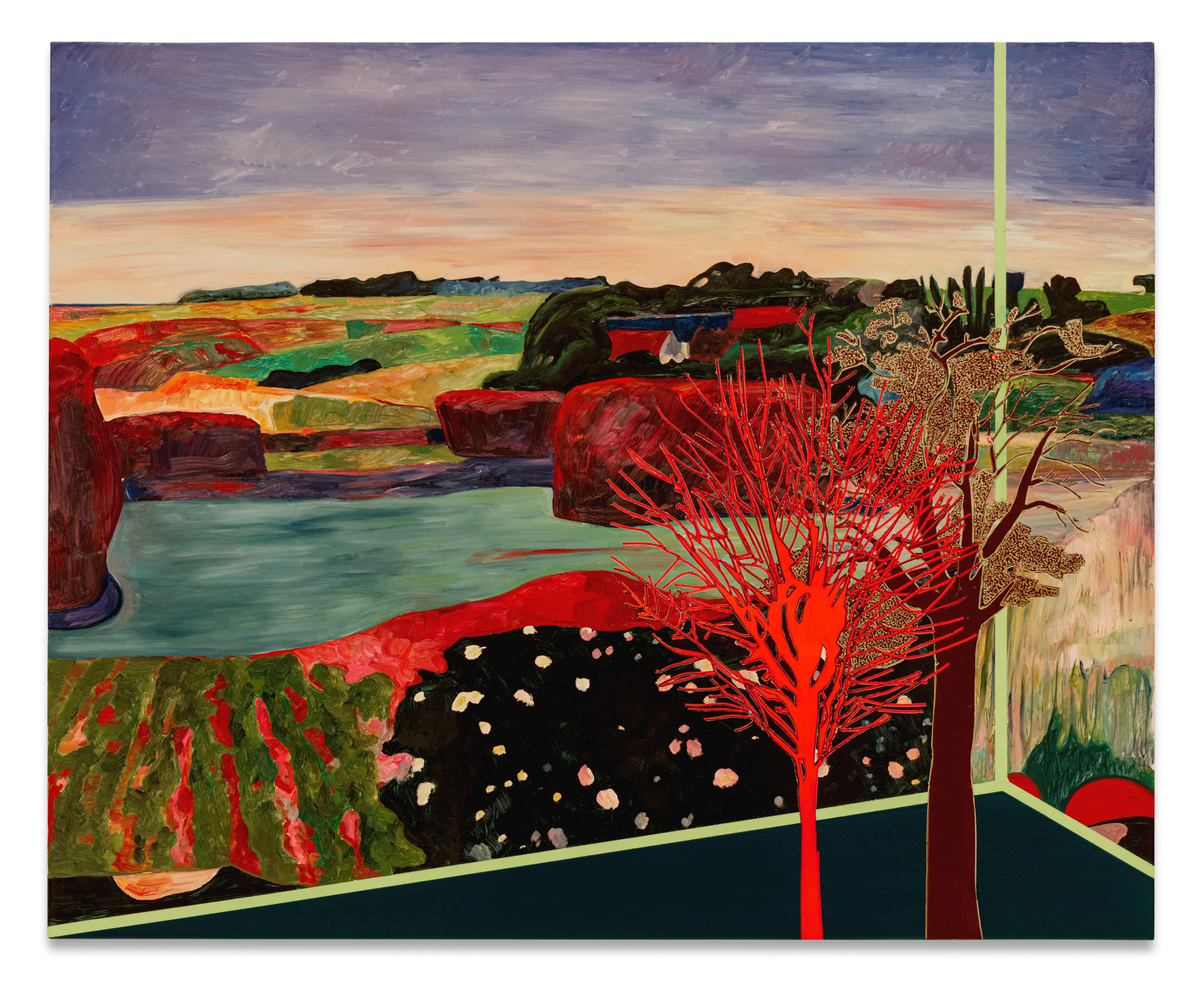 Veduta (Gauguin Haystacks), 2023, Ink and oil on linen on panel,