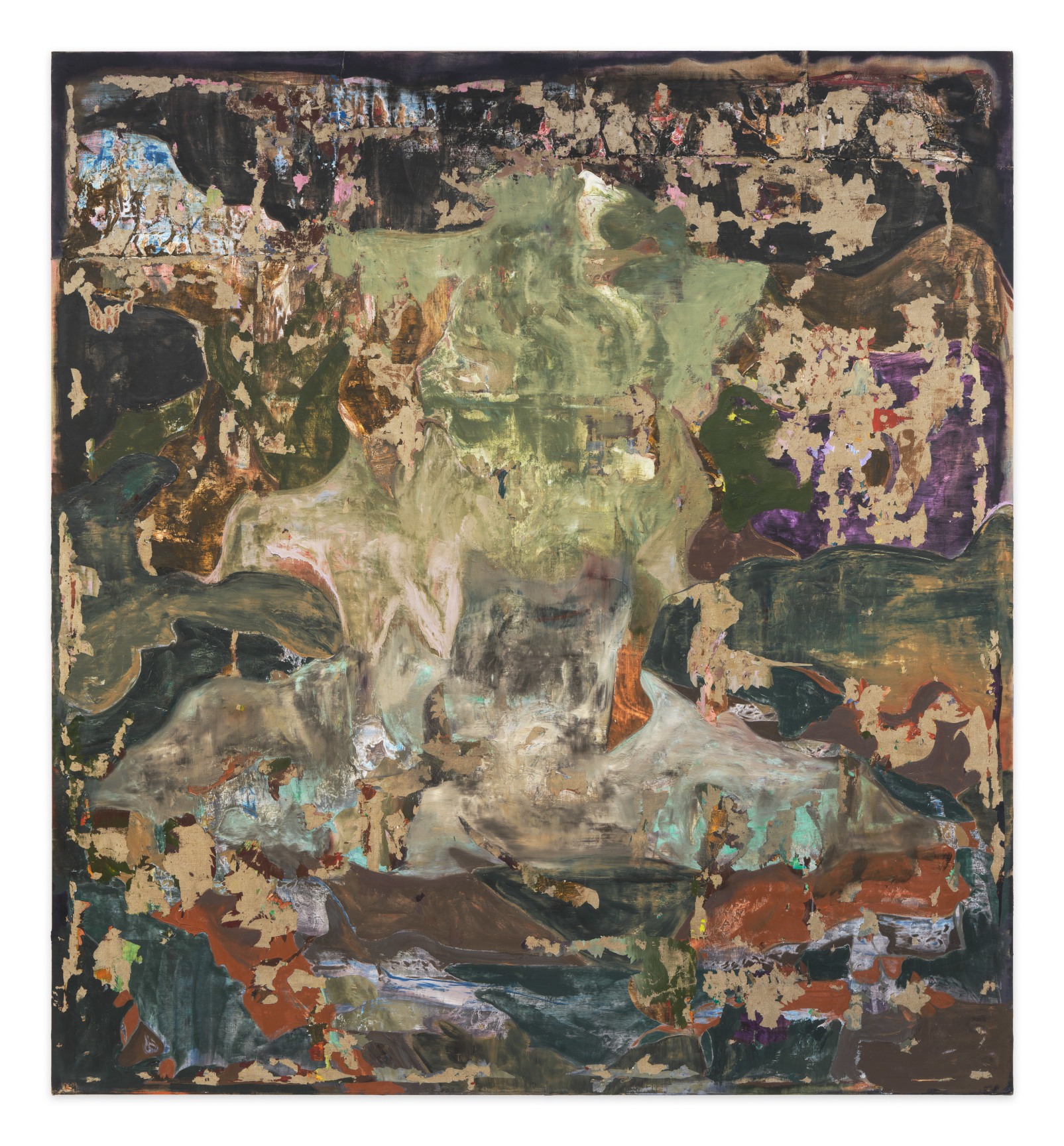 Joshua Hagler,&nbsp;The One in the Mountain who Wakes from the Cave, 2023, Mixed media on linen, 120 1/2 x 111 inches, 306.1 x 281.9 cm,&nbsp;MMG#36605