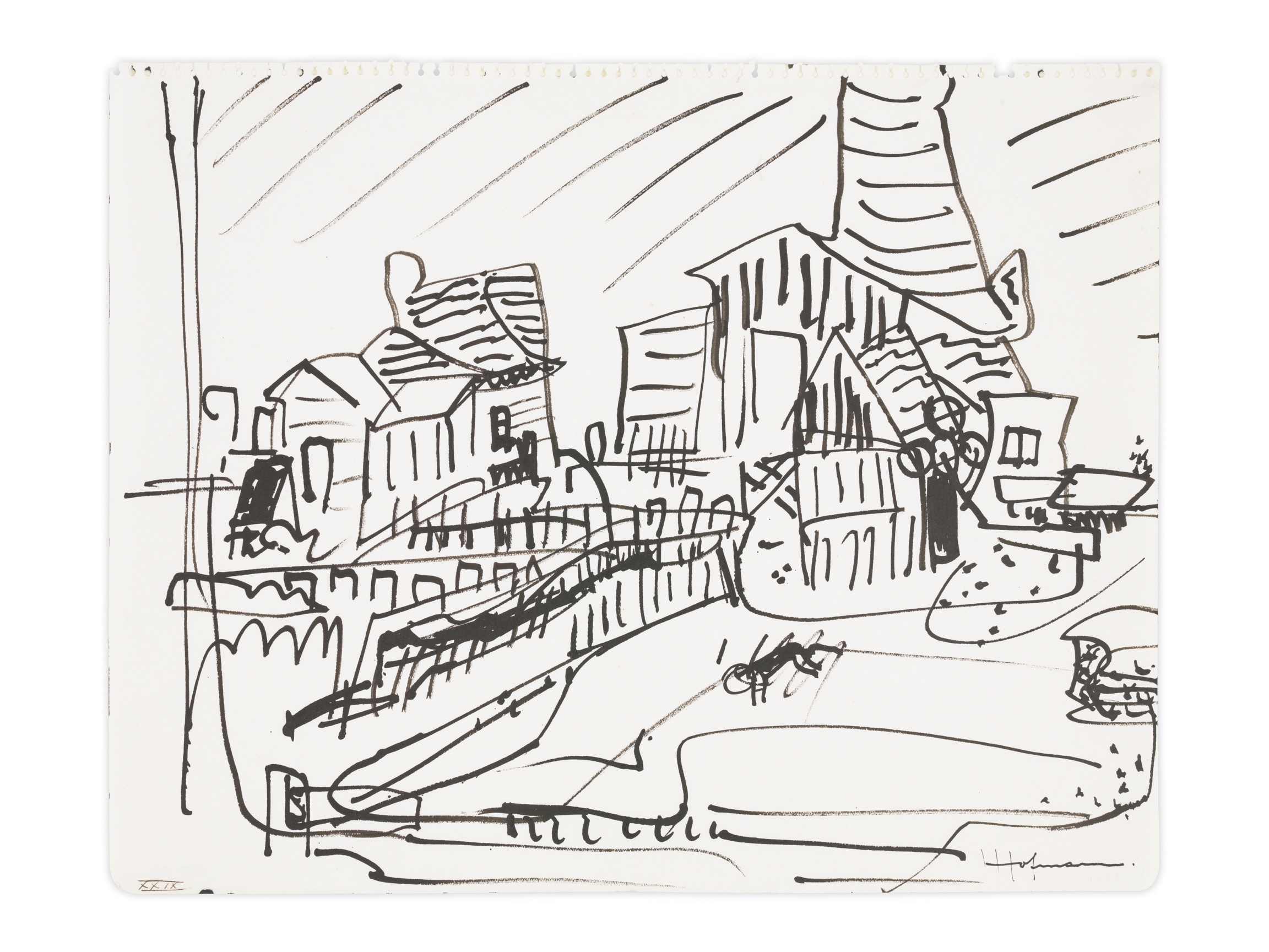 Factories (XXIX), c. 1930-31, Ink on paper, 10 1/2 x 13 1/2 inches, 26.7 x 34.3 cm