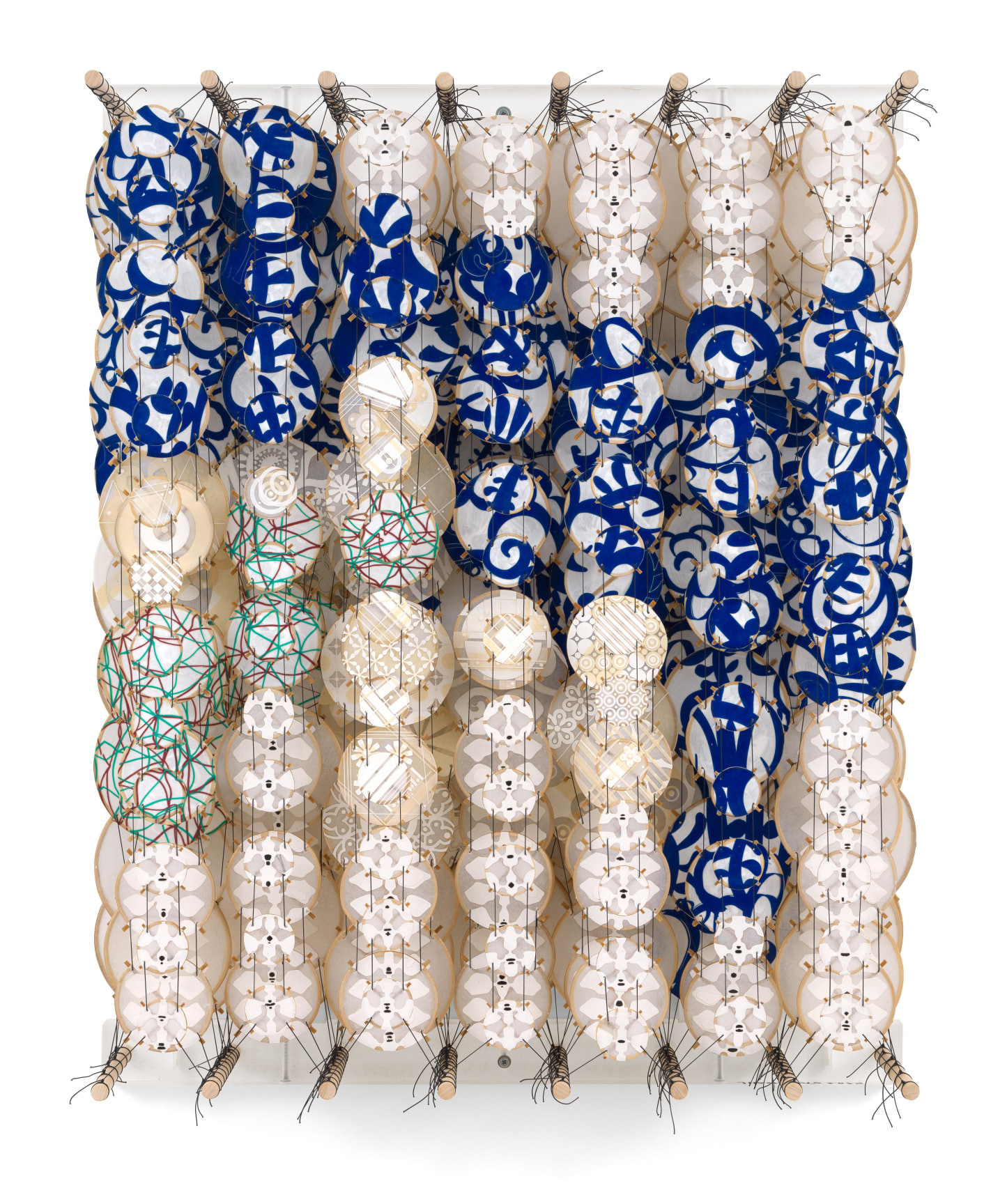 Happiness and glass, 2025, Acrylic, paper, bamboo, wood, and Dacron,