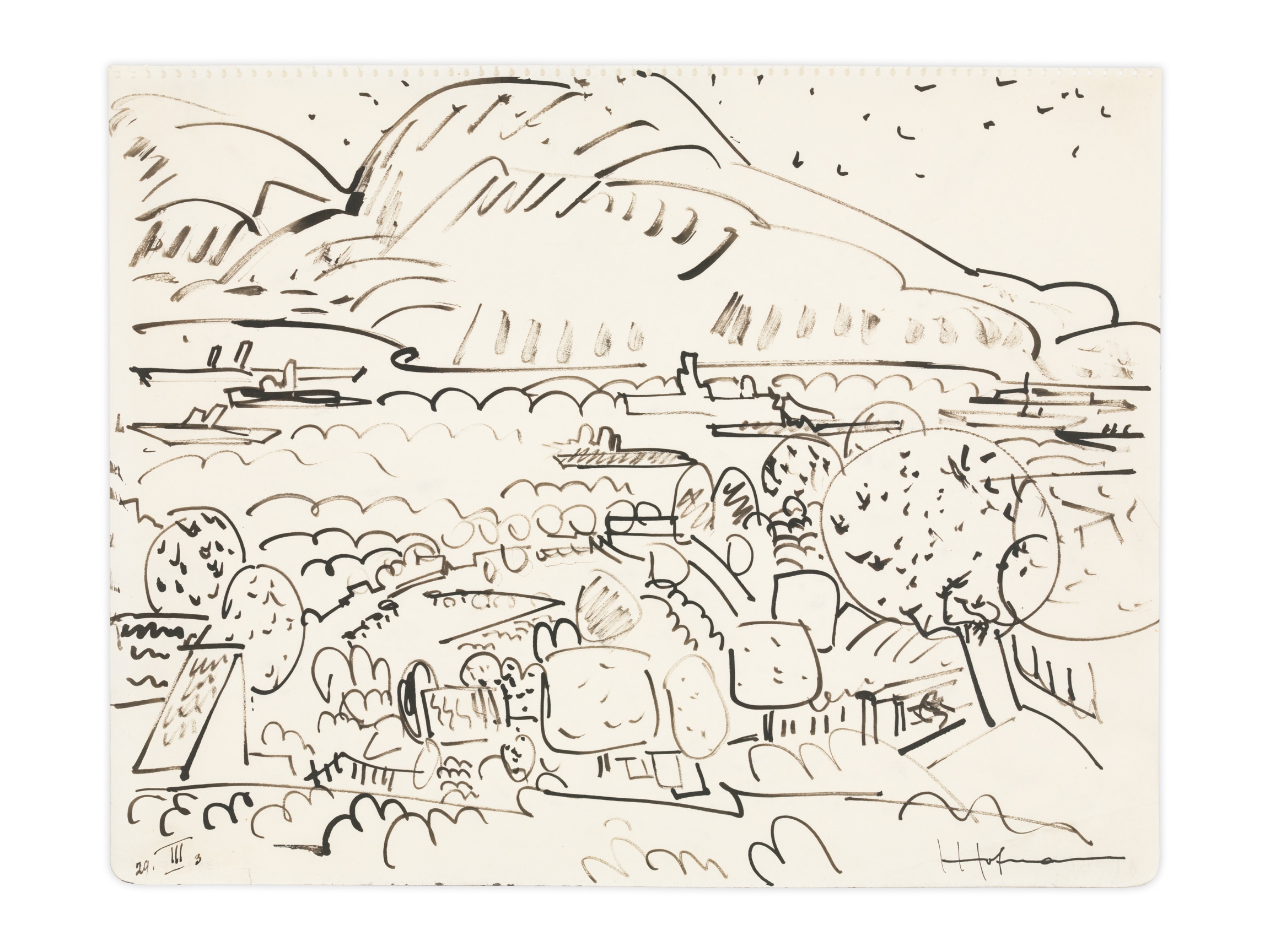 Navires Aux Golfe de St. Tropez (III/3), 1929, Ink on paper, 10 1/2 x 13 3/8 inches, 26.7 x 34 cm