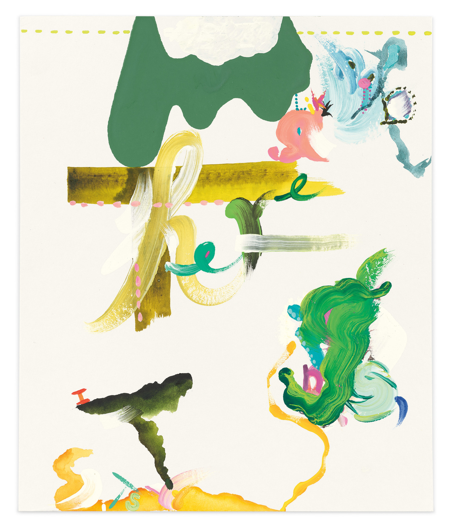 Drawing (there like a bird it sits and sings), 2021, Gouache, watercolor and acrylic on paper, 11 3/4 x 9 7/8 inches, 30 x 25 cm, MMG#34631