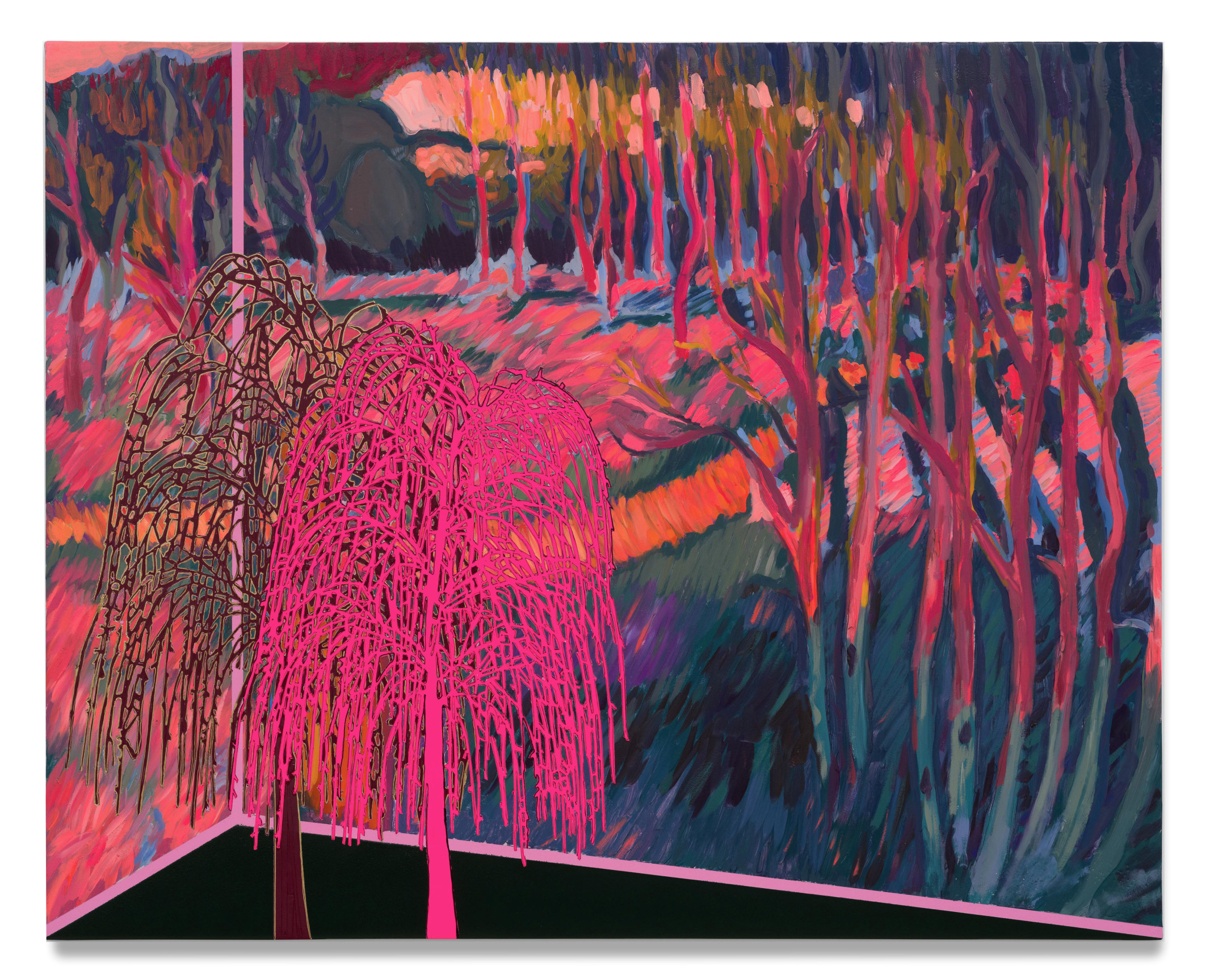 Veduta (Denis Romanesque), 2025, Ink and oil on nylinen on panel, 29 x 36 inches, 73.7 x 91.4 cm, MMG#37871