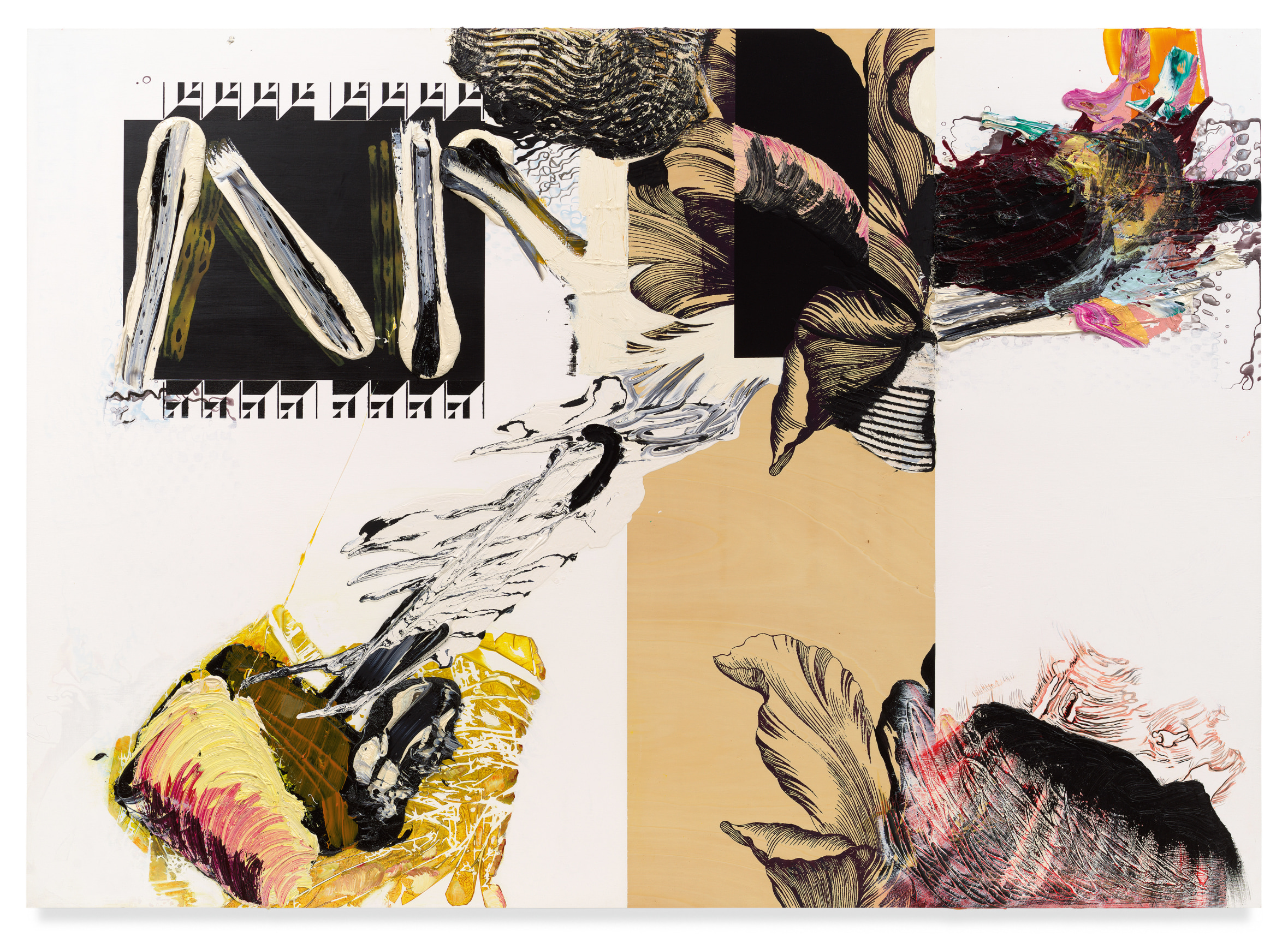 schwarze blumen B, 2006, Oil and silkscreen on wood, 67 x 94 1/2 inches, 170.2 x 240 cm, MMG#35687