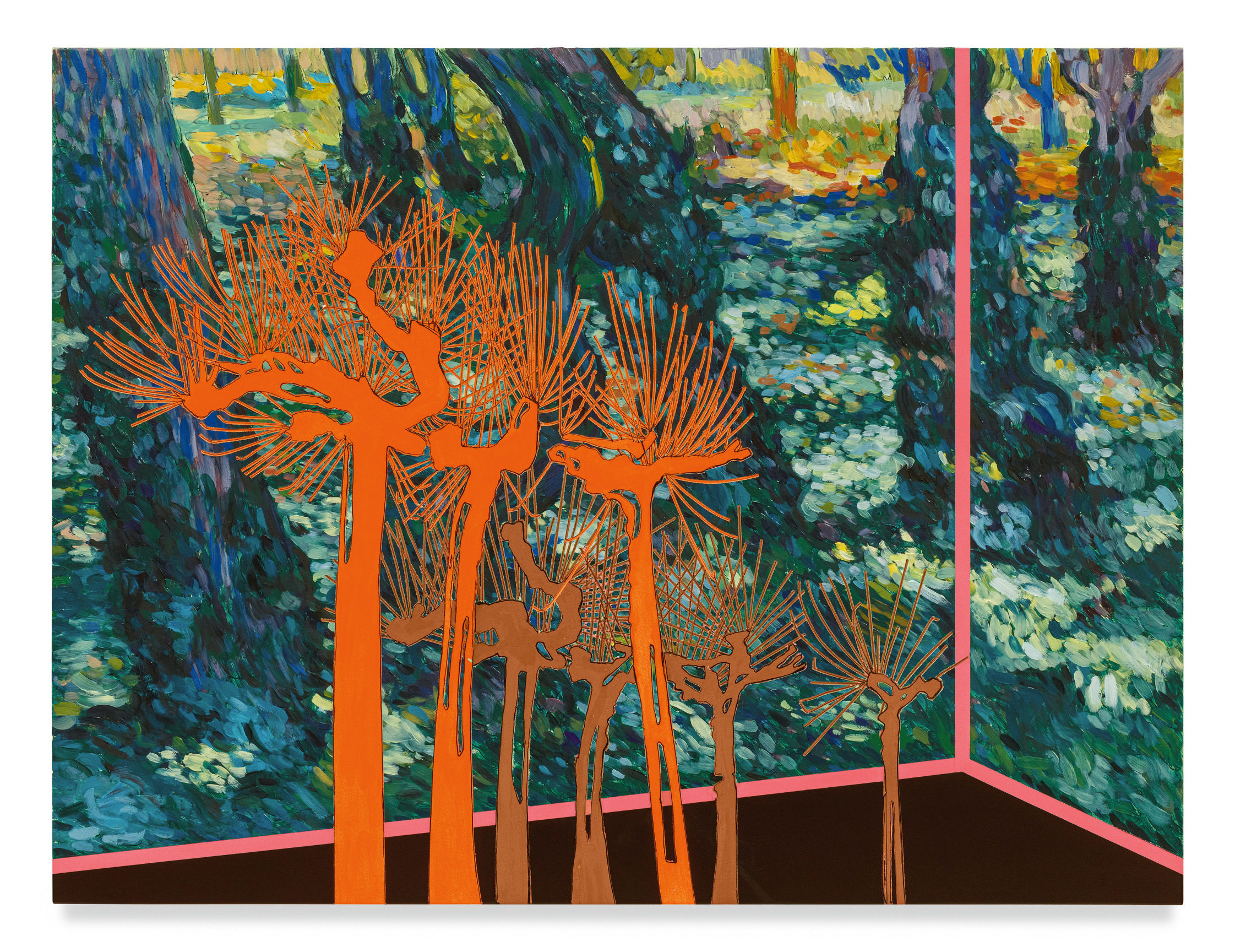 Veduta (Van Gogh Sous-Bois), 2023, Ink and oil on linen on panel,