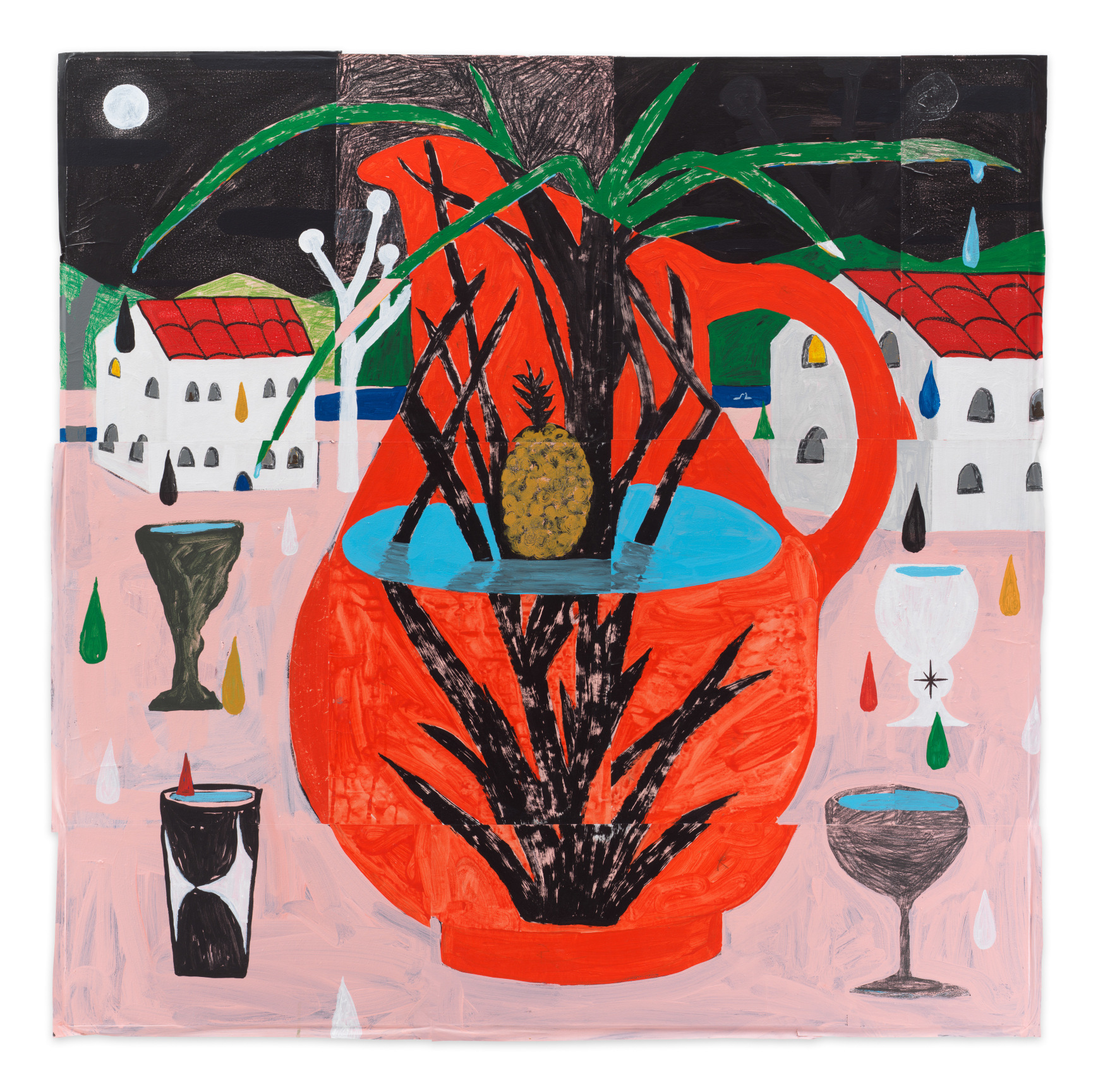 Josh Oceguera,&nbsp;Chicha, 2024, Acrylic, collage, and graphite on canvas, 60 x 60 inches, 152.4 x 152.4 cm, MMG#36590