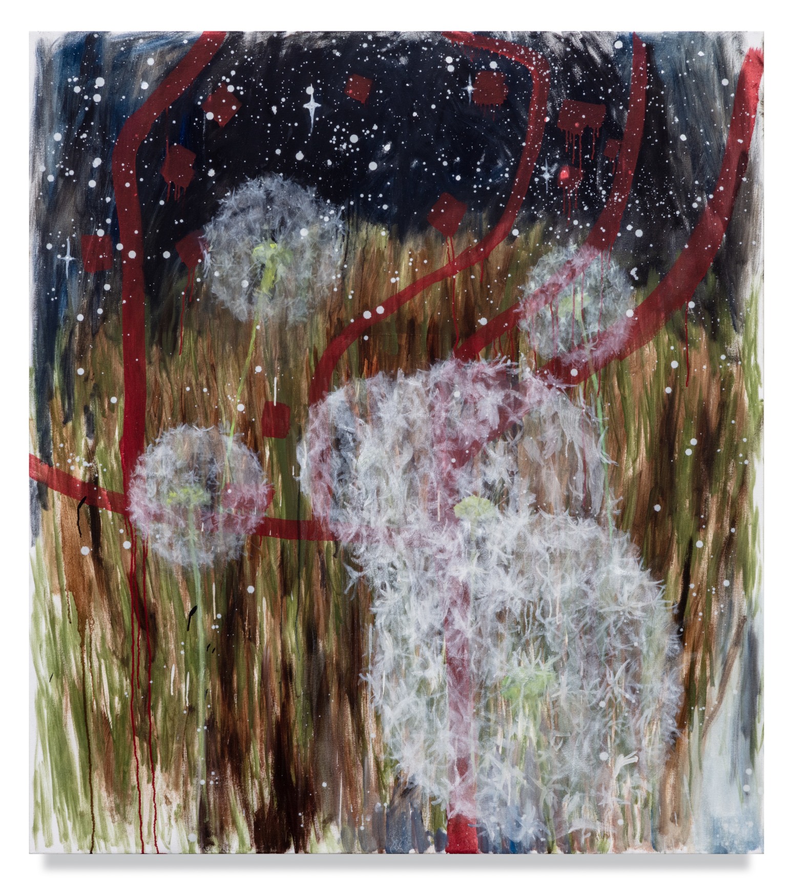 Los dientes de le&oacute;n (The Dandelions), 2022, Oil and wax on canvas, 57 x 51 inches, 144.8 x 129.5 cm, MMG#34657