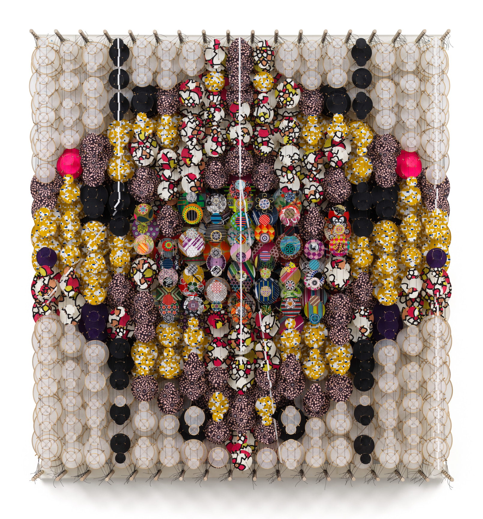 In order to get the self-destruct mechanism started, 2023, Acrylic, bamboo, paper, wood, and Dacron, 66 x 61 x 8 inches, 167.6 x 154.9 x 20.3 cm, MMG#35996