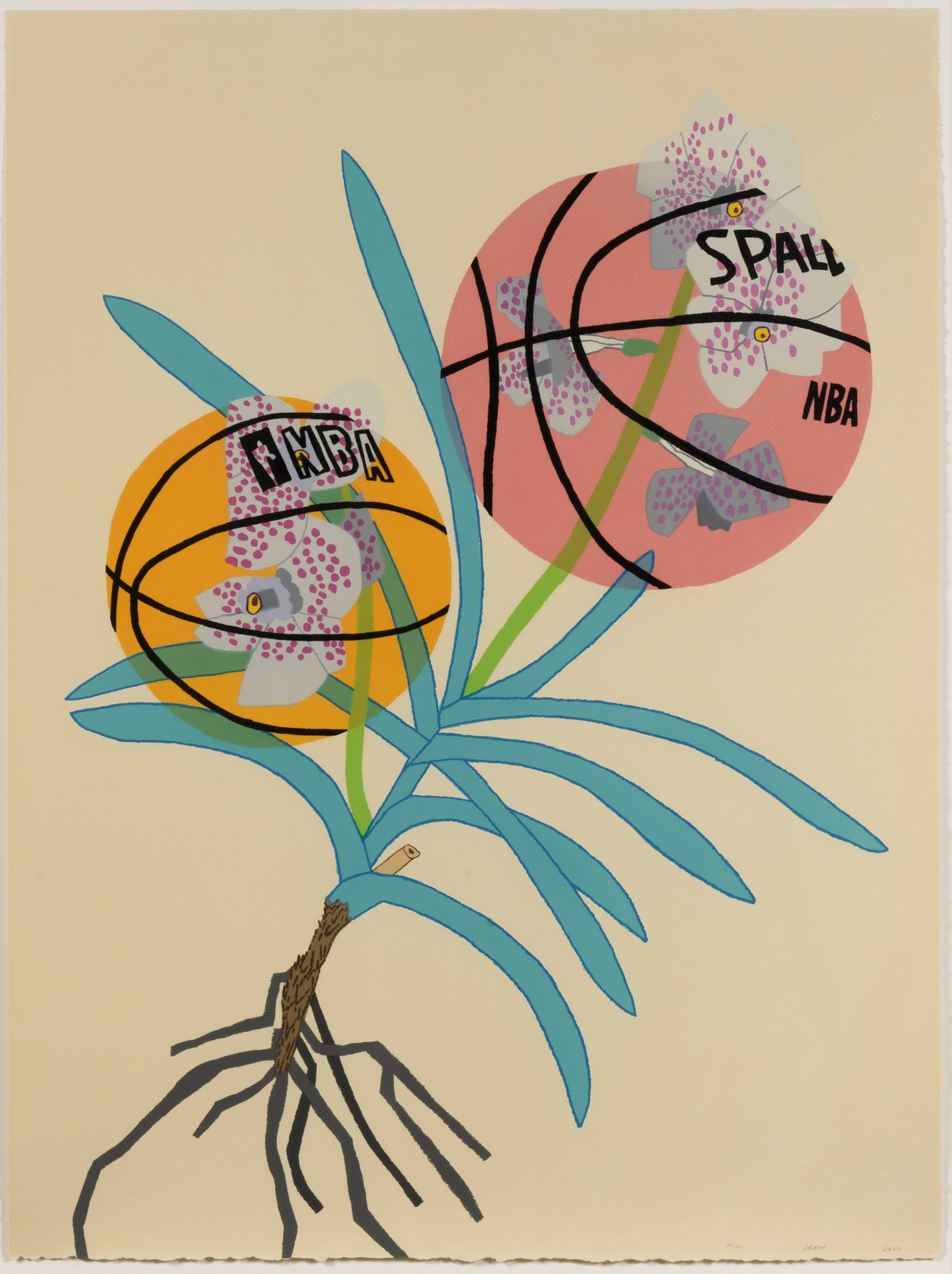 Jonas Wood, Double BasketBall Orchid 2 (State I), 2020, Lithograph