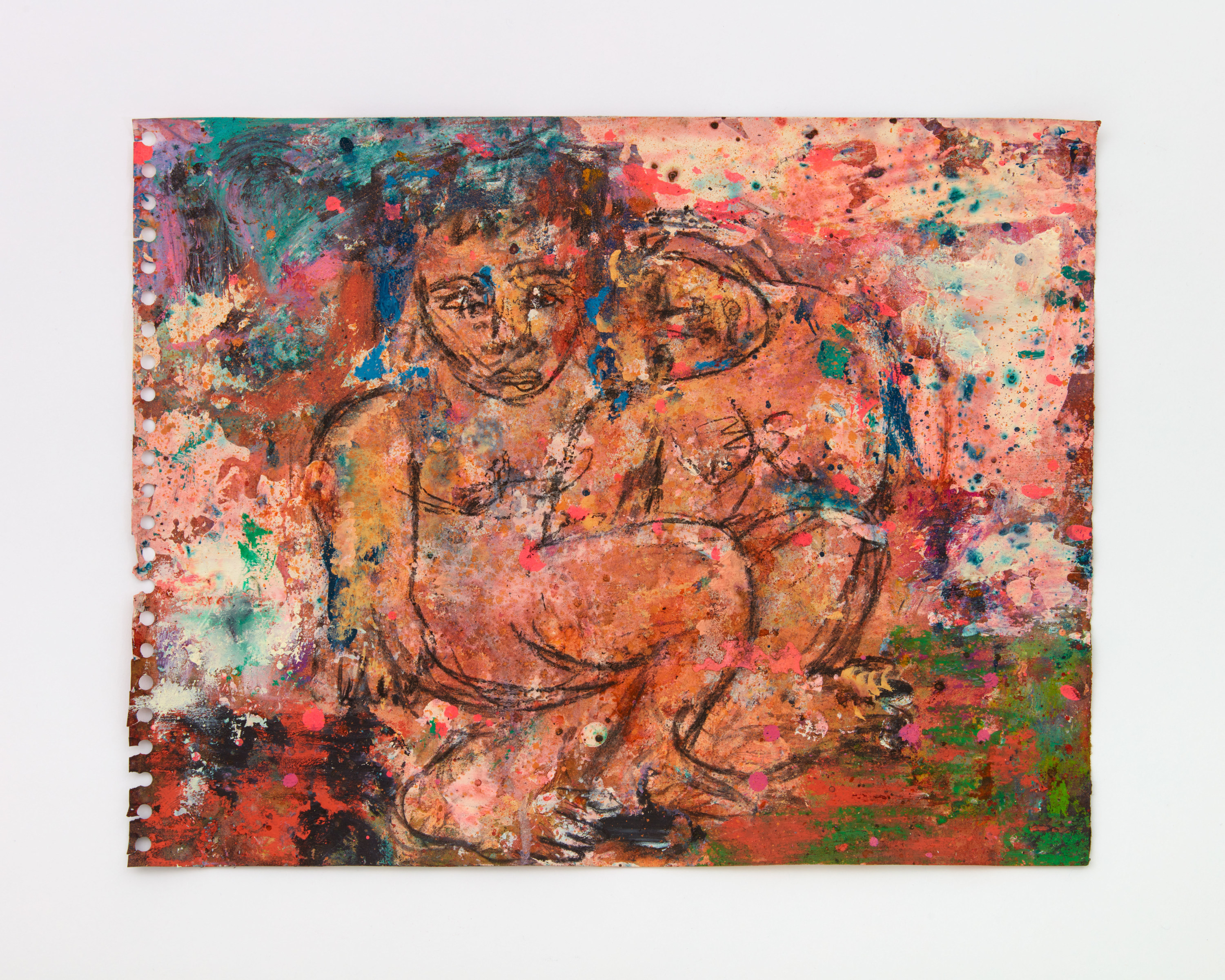 Daniel Crews-Chubb  Couples (white blue green orange), 2021  Oil bar, pastel, charcoal, ink and spray paint on paper  11.5 x 15 in (29.21 x 38.1 cm) unframed