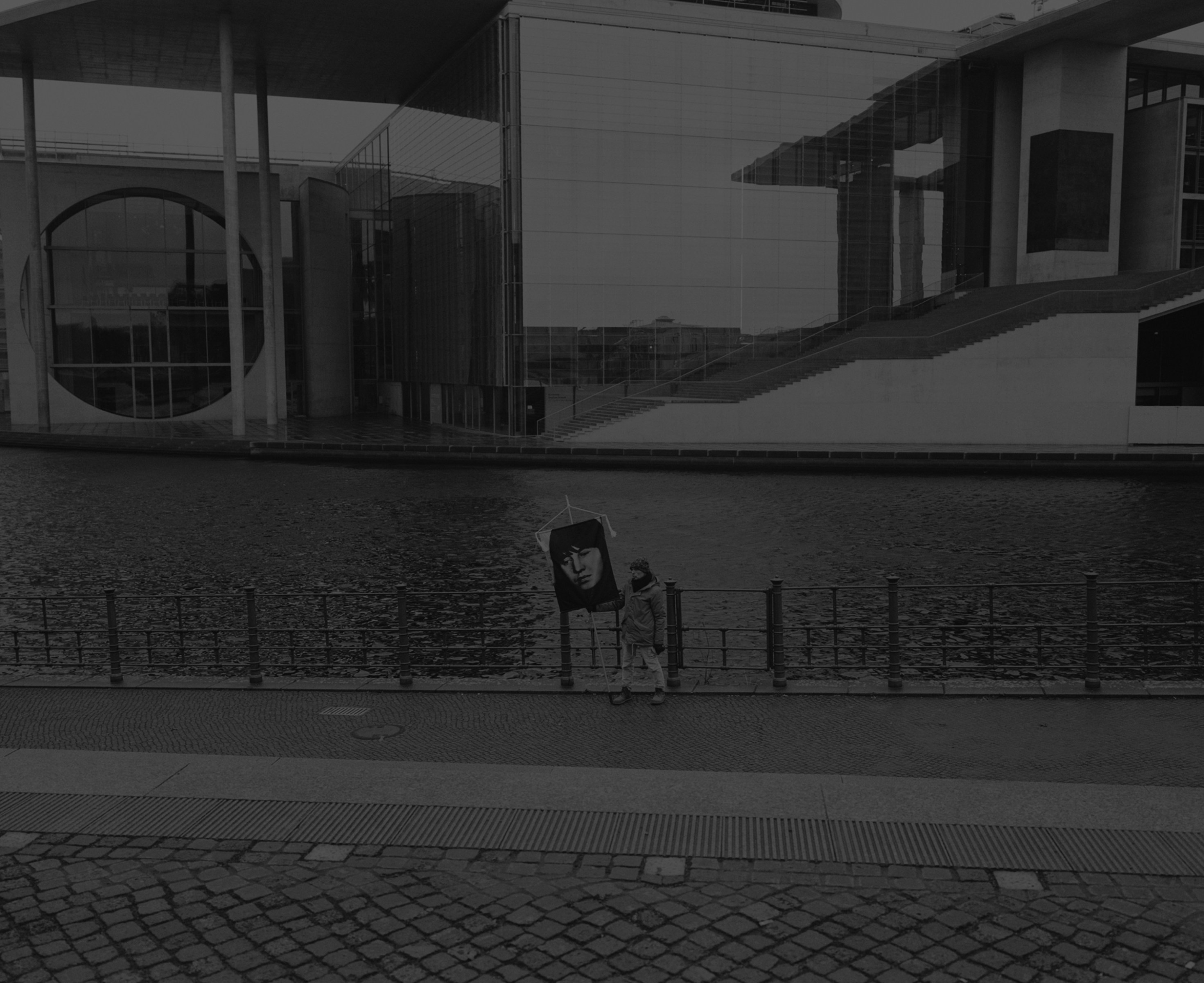 Daniel Joseph Martinez The Kanzleramt in Berlin (office of chancellor) was built from 1997 to 2001 as part of the relocation of the Federal Government from Bonn to Berlin. The Kanzleramt is the highest Government quarter in the world (36 meters) and is eight times bigger than the White House in Washington, D.C., 2017 Medium format black & white film printed digitally on Hahnemule Fine Art Baryta, Gloss 315gsm 60 x 72 in (152.4 x 182.88 cm)