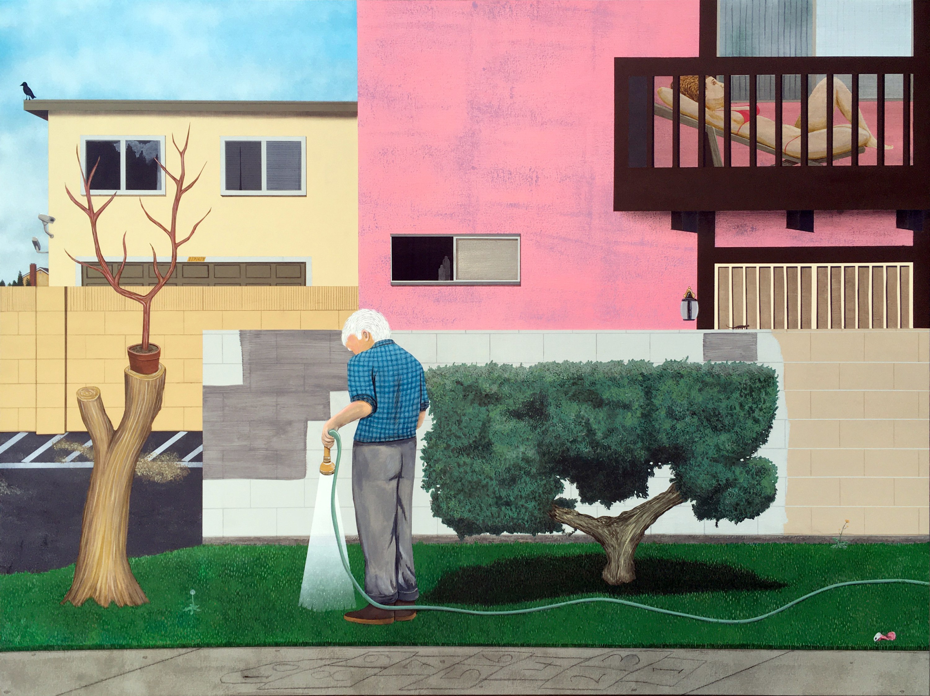 Ed Templeton, Man Still Watering Lawn, 2021