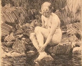 Anders Zorn, 1860 - 1920, Dagmar, 1912, Etching, H 9.675" x W 7", Signed Lower Right