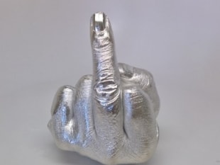 Ai Weiwei, born 1957, Artist’s Hand, 2017, Electroplated rhodium on cast urethane resin, H 5" x W 4" x D 4", Signed on bottom, Edition of 1000