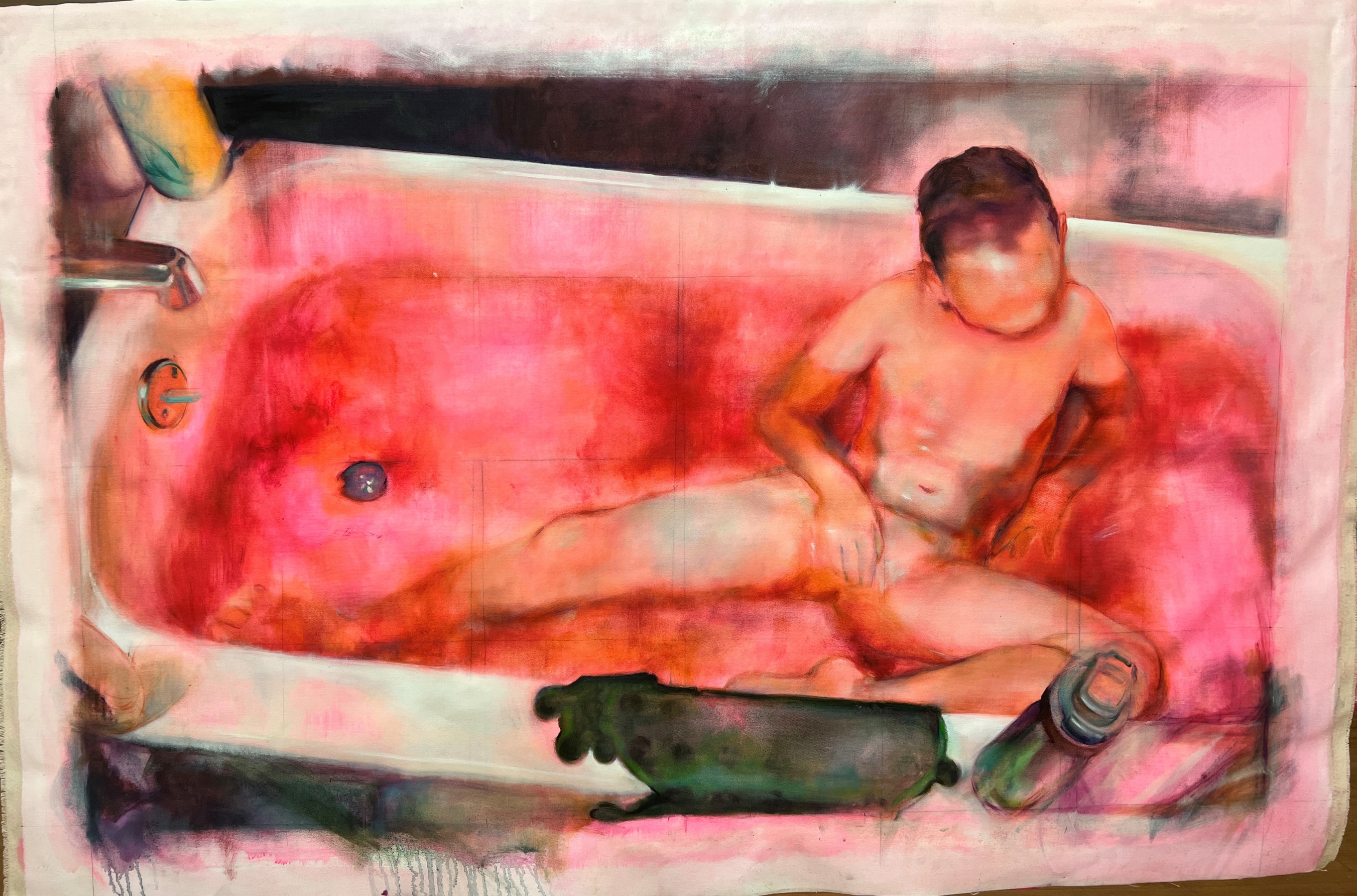 Bathtub, 2022 Acrylic and oil on canvas, 41"x 62"