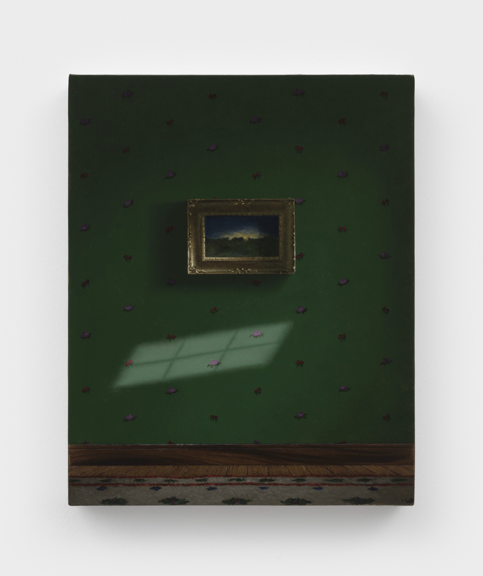 Quentin James McCaffrey, Landscape with Sunbeam, 2022. Oil on canvas over wood panel, 10 x 8 inches. Courtesy of the artist and Nicelle Benuchene Gallery, New York