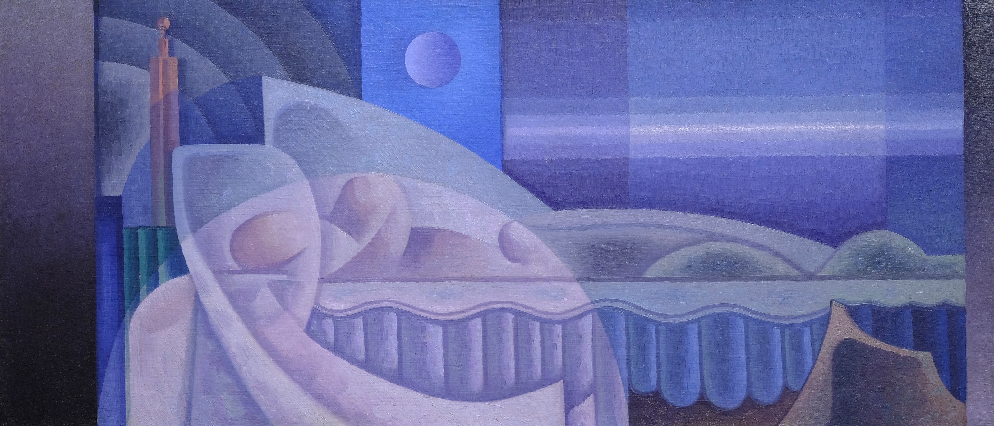 Raymond Jonson, Composition Eight, Repose, 1929, oil on canvas, 23 x 48 in. Courtesy of Addison Rowe Gallery and Independent.