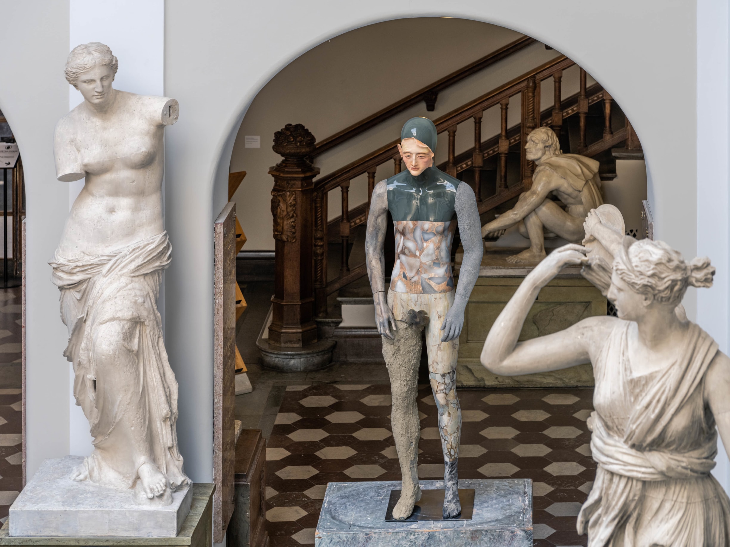 Klara Zetterholm, Mannequin I, 2022, fiberglass mannequin, synthetic clay, plaster, acrylics, dishcloth,&nbsp;cement, 187 x 60 x 50cm, courtesy of the artist, SUPRAINFINIT Gallery and the Vergez Collection, 