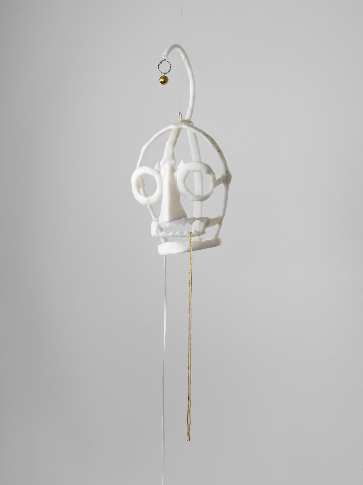 Hannah Black.&nbsp;Shame Mask 2, 2018.&nbsp;Moldable plastic,&nbsp;jewelry, ribbon, bell, metal thread