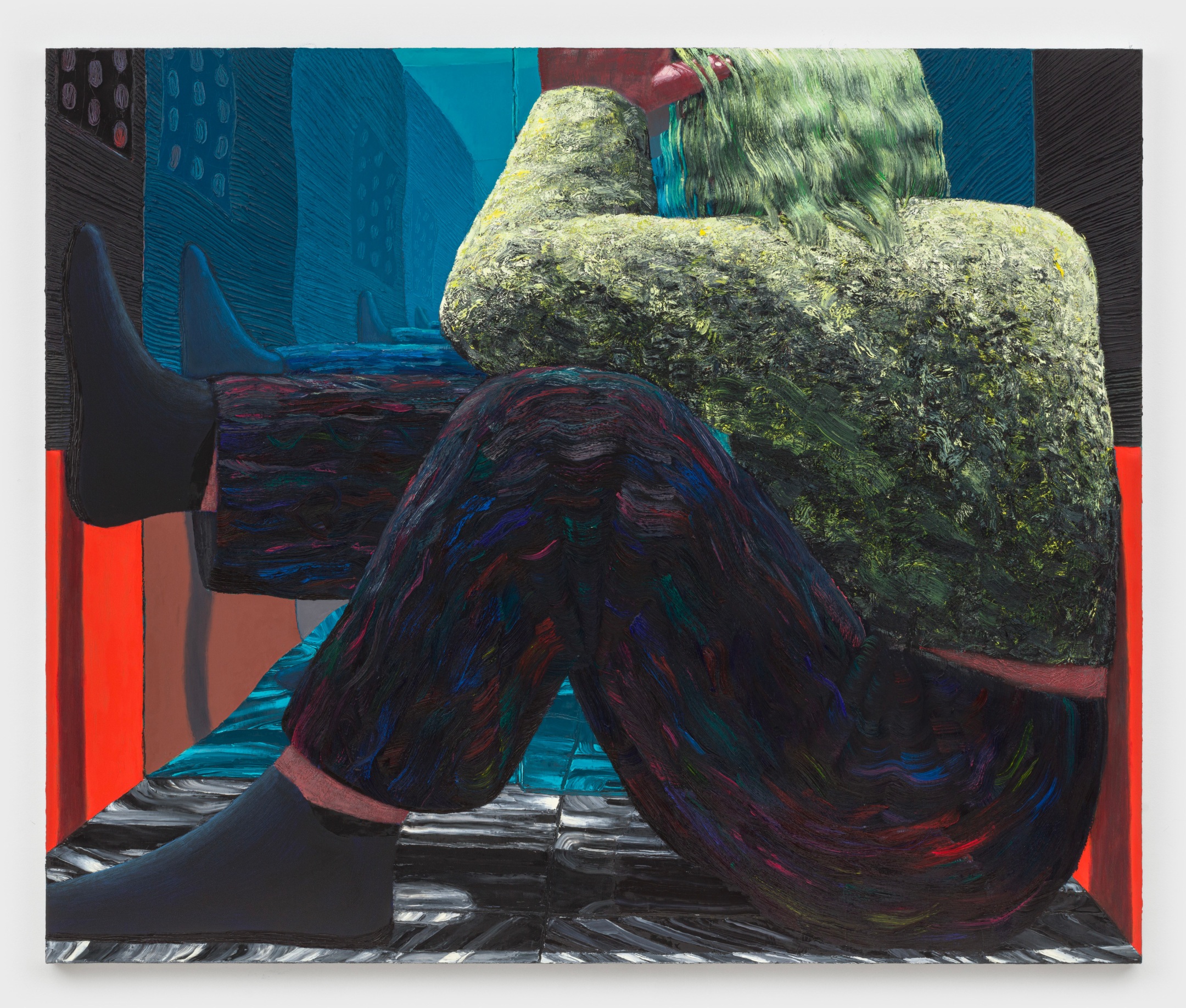 Jordan Kasey, Elevator, 2022. Oil on canvas, 70 x 84 inches. Courtesy of the artist and Nicelle Beauchene Gallery, New York