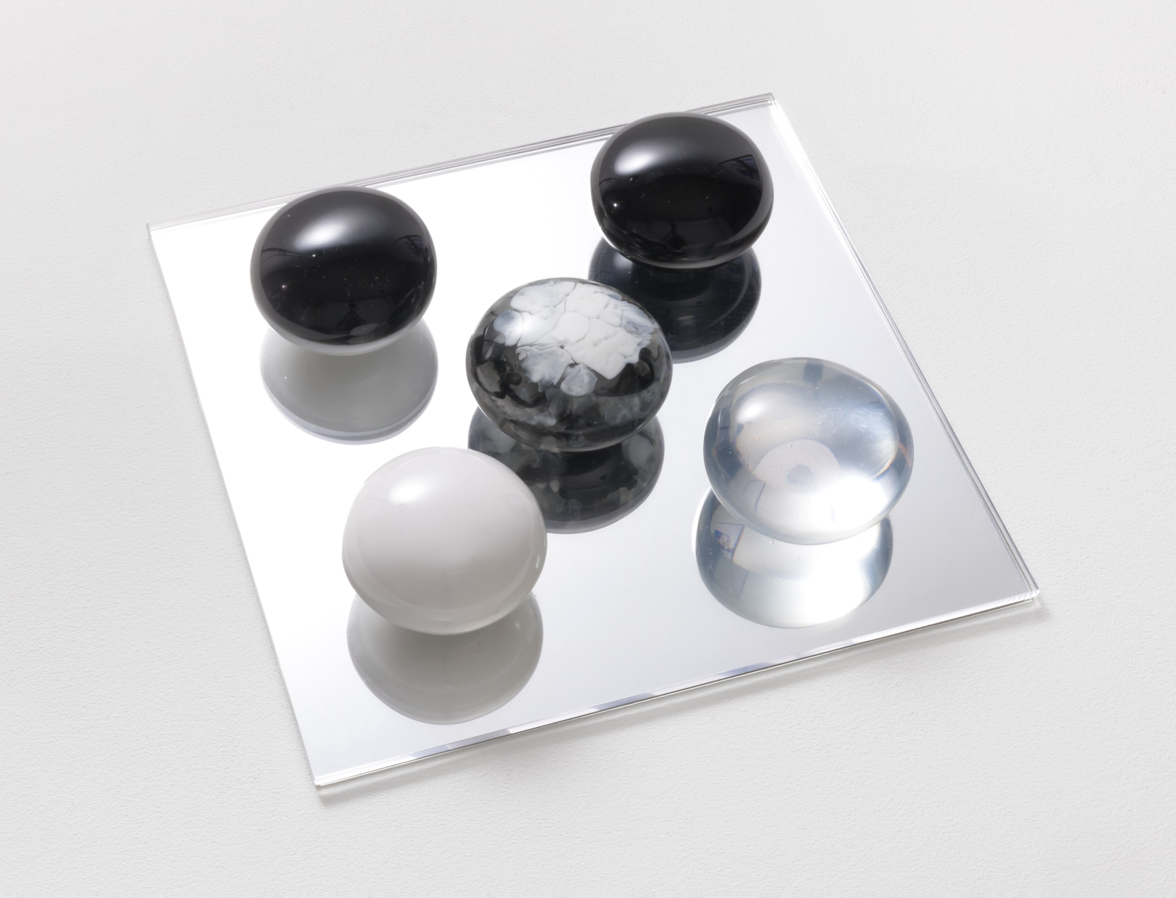 Joe Ray, 5 Pills, 1968/2022, cast resin and acrylic, 6.5 x 12.5 x 12.5 inches overall. Photo: Robert Wedemeyer, &copy; Joe Ray, courtesy of Diane Rosenstein Gallery