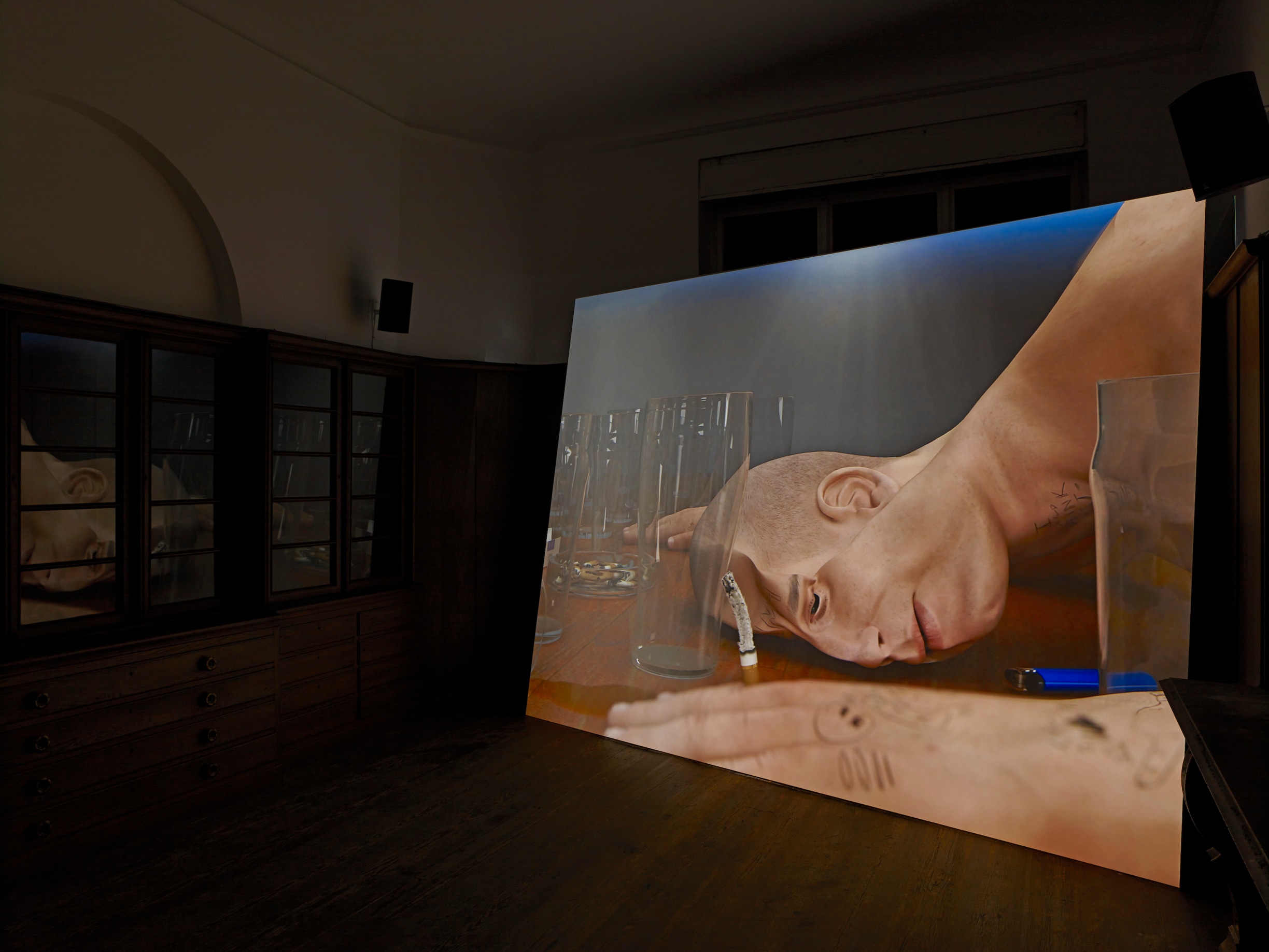 Ed Atkins. Installation View: Ribbons, Galerie Isabella Bortolozzi, Berlin, 2014/2015