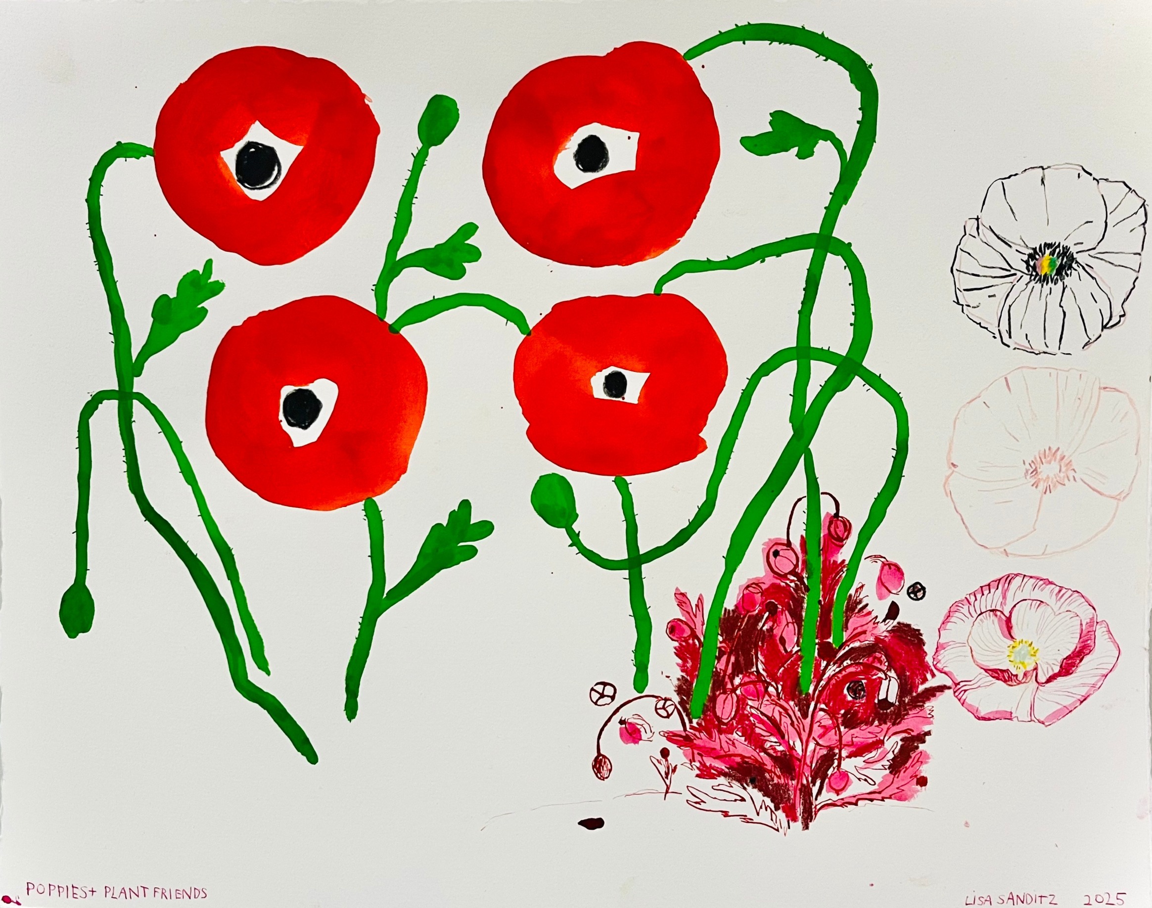 Lisa Sanditz, Poppies + Plant Friends, 2025, courtesy of&nbsp;Alexandre Gallery