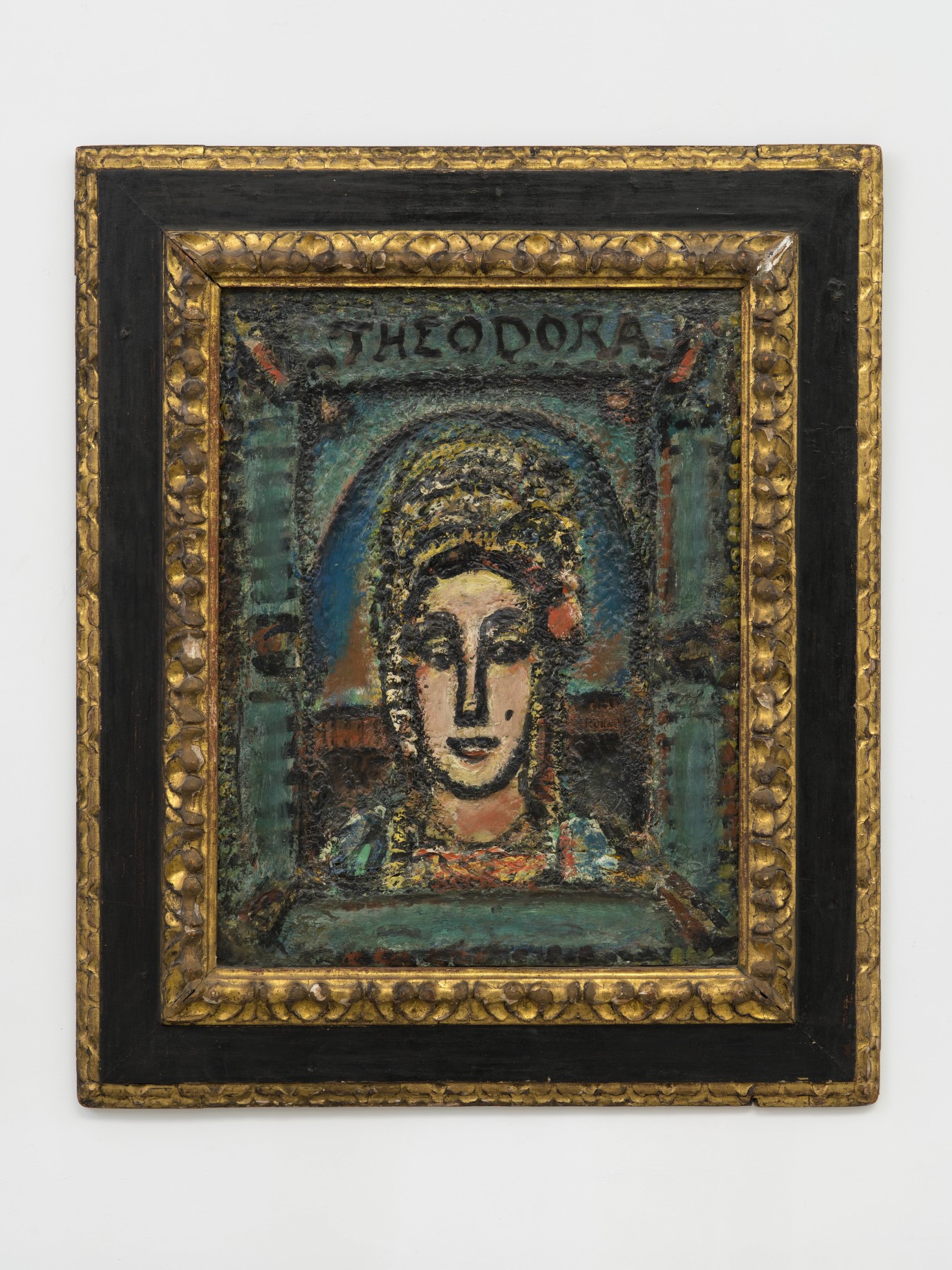 Georges Rouault, Th&eacute;odora, c. 1949, oil on cardboard, laid on panel, 22 3/4 x 18 in. &copy;️2025 Artists Rights Society (ARS), New York / ADAGP, Paris.