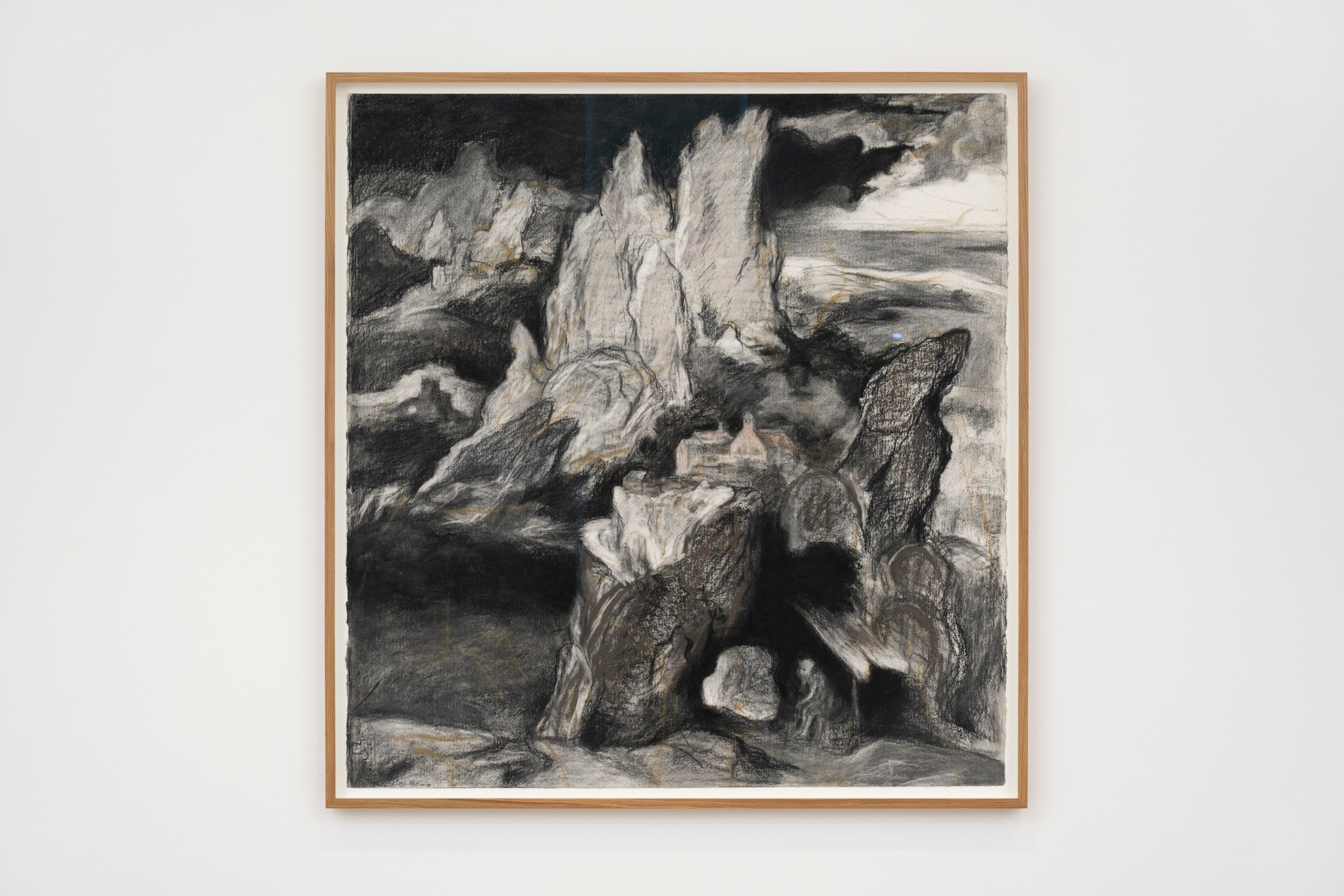 Ken Kiff, After Patinir (1), 1992, charcoal and pastel on paper, 113.8 x 108.5 x 4.5 cm, photography by Damian Griffiths. Courtesy the artist and Hales London and New York © The Estate of Ken Kiff. All rights reserved, DACS 2025.