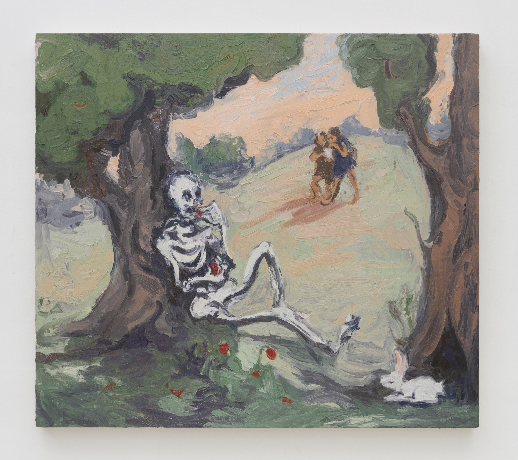 Jane Corrigan, Days End (Strawberries), 2025, oil on canvas, 31 x 36 in, courtesy of the artist and Sea View, Los Angeles