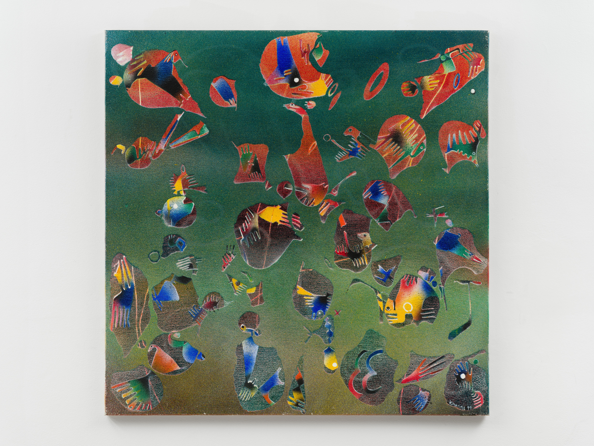 Balraj Khanna, Pond on Hampstead Heath 5, 1999, acrylic and sand on canvas, 106 x 106 cm. Courtesy of the Estate of Balraj Khanna and Jhaveri Contemporary.