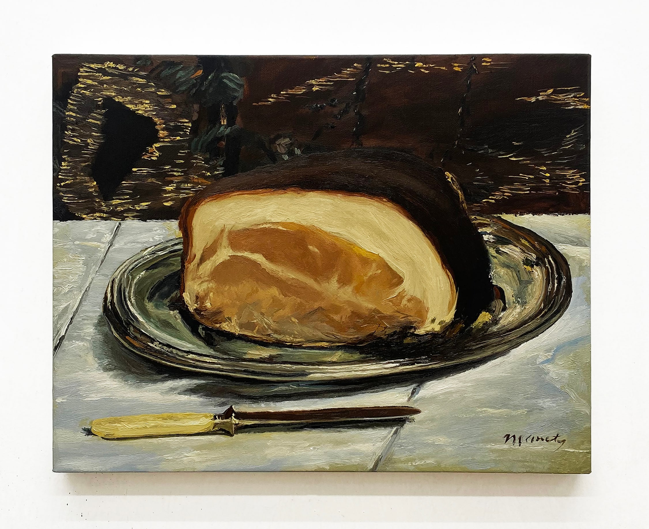 Matt Kenny, Manet&rsquo;s The Ham, 1875-1878, 2022, oil on linen, 12 3/4 x 16 1/2 in, courtesy the artist and F, Houston