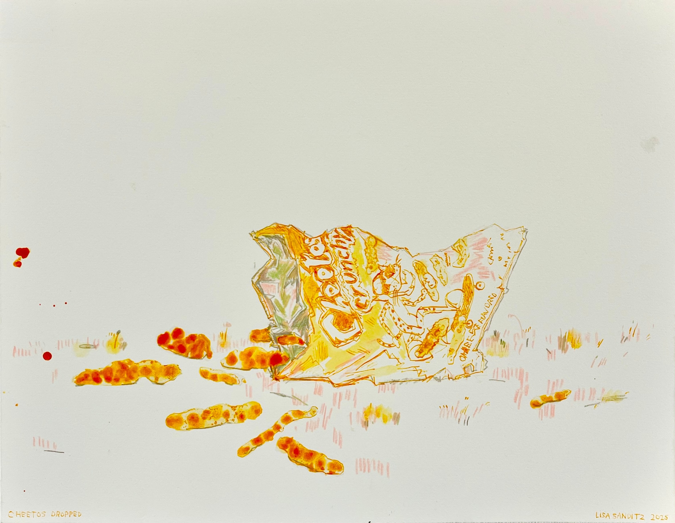 Lisa Sanditz, Dropped Cheetos, 2025, courtesy of&nbsp;Alexandre Gallery