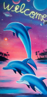 Cosmic Dolphins Beach Towel, 2019, 150 &times; 73 cm