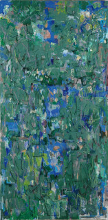 Kes Zapkus, Phantasm in the Land of Lakes, 2011, oil, acrylic on cotton, 72 x 36 inches