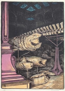 J&uuml;rg Kreienb&uuml;hl Grande galerie avec requins 1984 Mus&eacute;um d'histoire naturelle lithograph lithographie