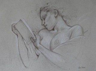 Francine Van Hove Que lit-elle dessin drawing