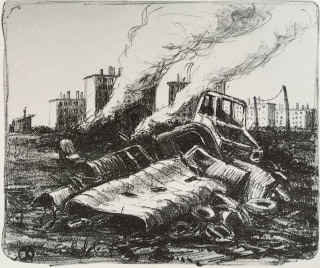 J&uuml;rg Kreienb&uuml;hl Destruction du bidonville avec voitures cass&eacute;es lithographie lithograph