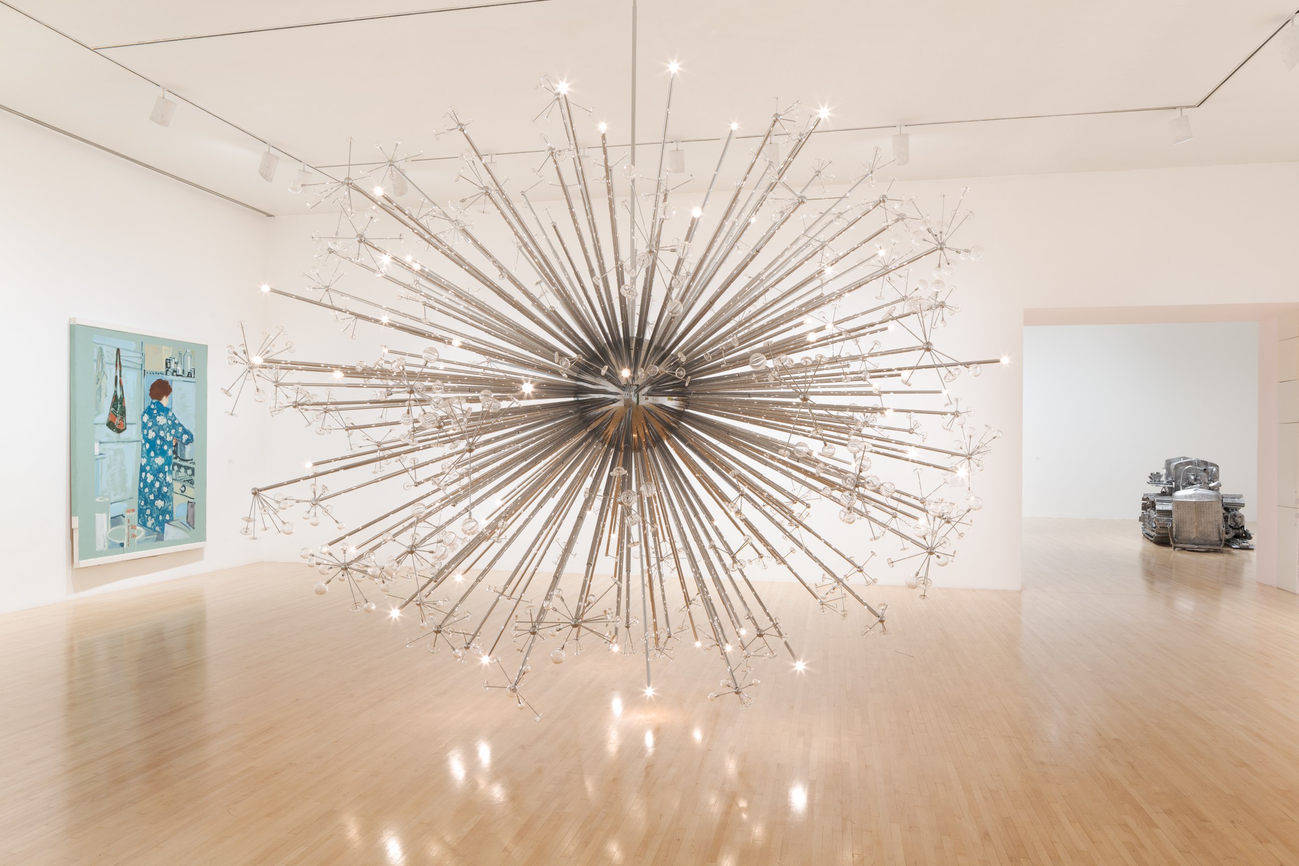 Josiah McElheny, An End to Modernity, 2005, Nickel-plated aluminum, electric lighting, hand-blown glass, steel cable, rigging