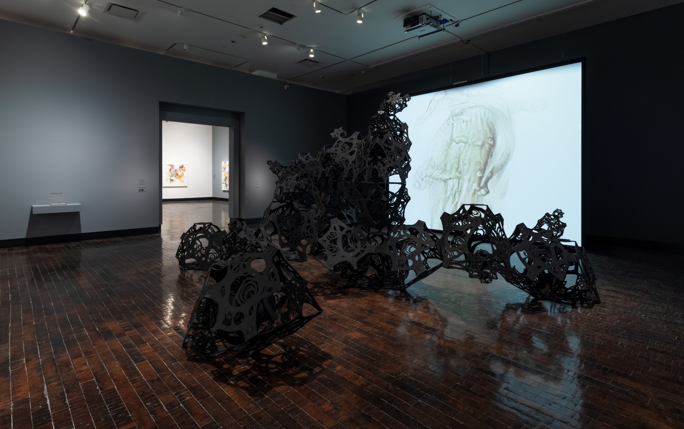 Installation view, Matthew Ritchie: A Garden in the Flood, Frist Art Museum, Nashville, TN, 2022. Image courtesy of Frist Art Museum, Nashville. Photo: John Schweikert.